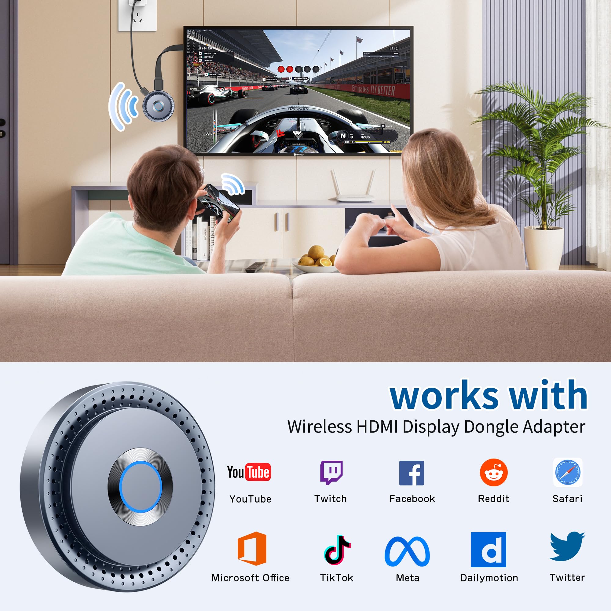 Wireless Hdmi Display Dongle Adapter, Wireless Transmitter, Streaming Media Video/Audio/File Hdmi Wireless Extender From Laptop,