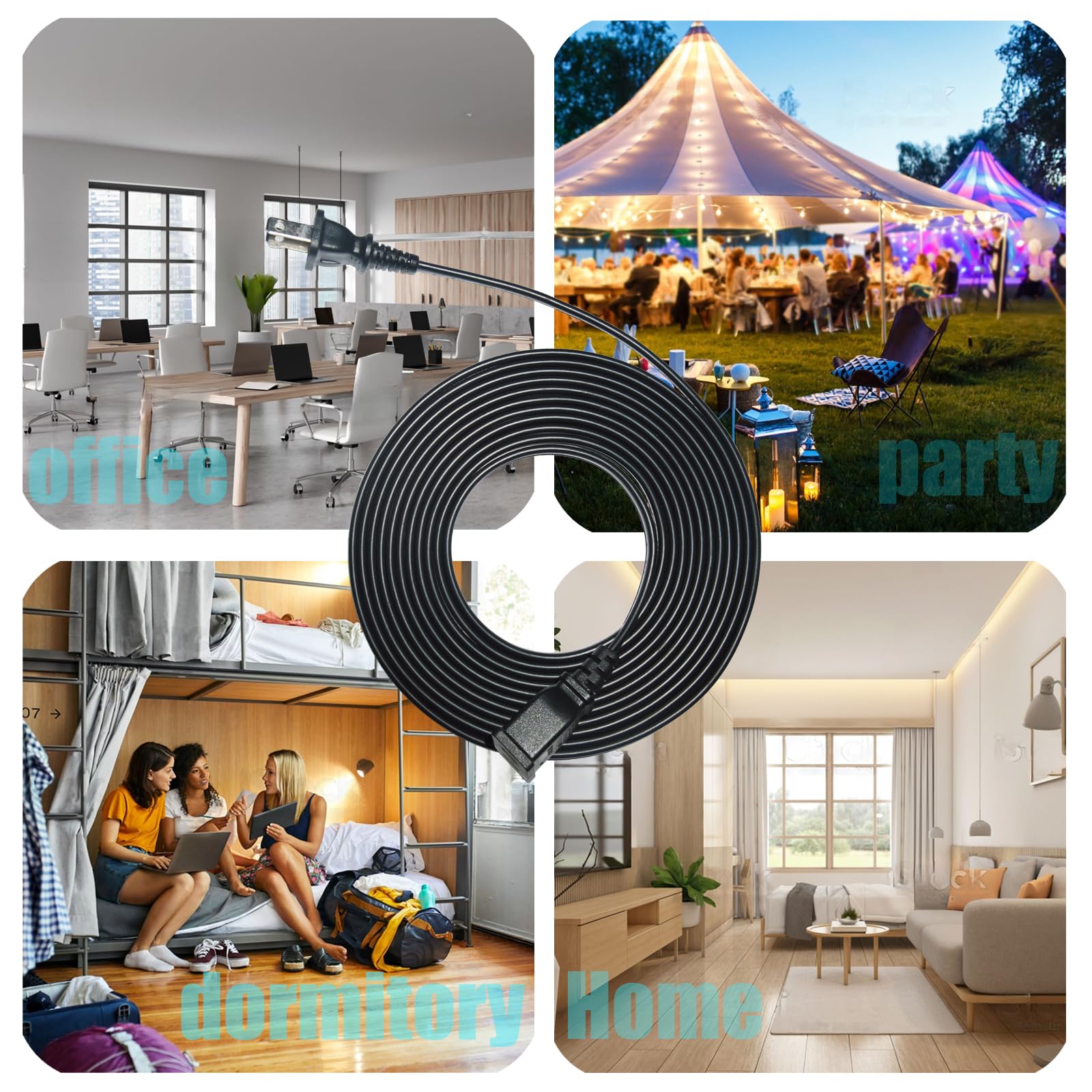 Jplenty Small Extension Cord 6Ft 2 Prong Thin Extension Cord With Single Plug Ideal For Christmas Lights,Halloween Decorations,