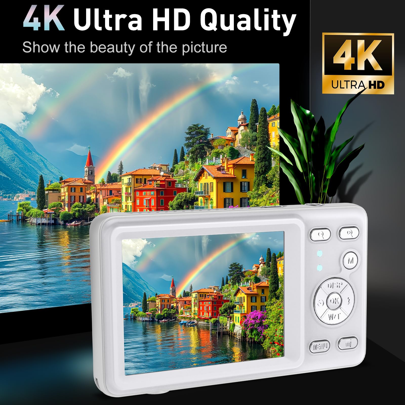 4K Digital Camera For Photography, Dual Lens 64Mp Vlogging Camera With Selfie Mirror, 120Ultra Wide Angle, 18X Digital Zoom, Vid