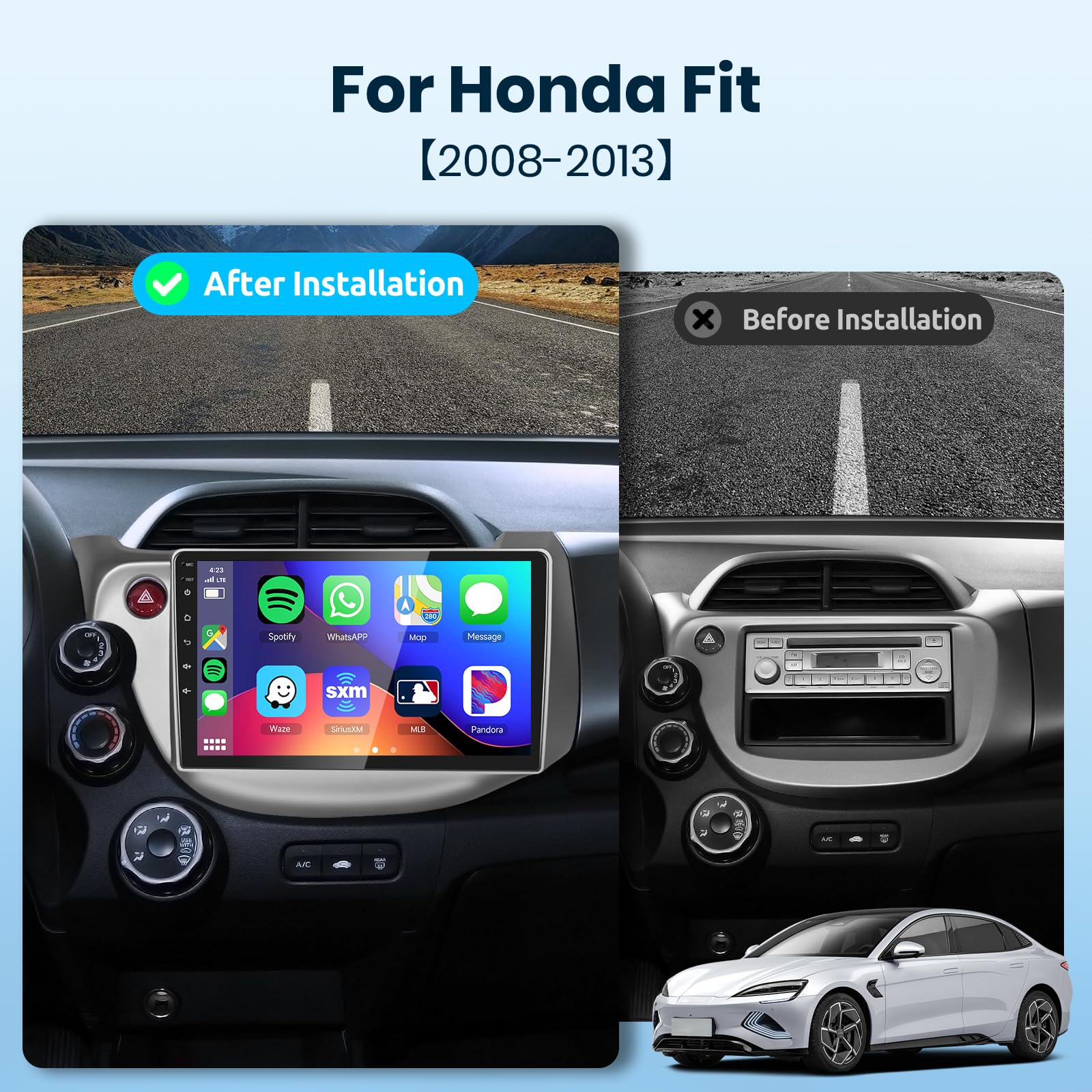 2G+64G Android Car Stereo For Honda Fit 2008 2013 With Wireless Apple Carplay Android Auto, 10.1' Touchscreen Car Radio In Dash With Gps Navi Bluetooth Usb Wifi Hifi Audio Fm/Rds Swc Backup Camera