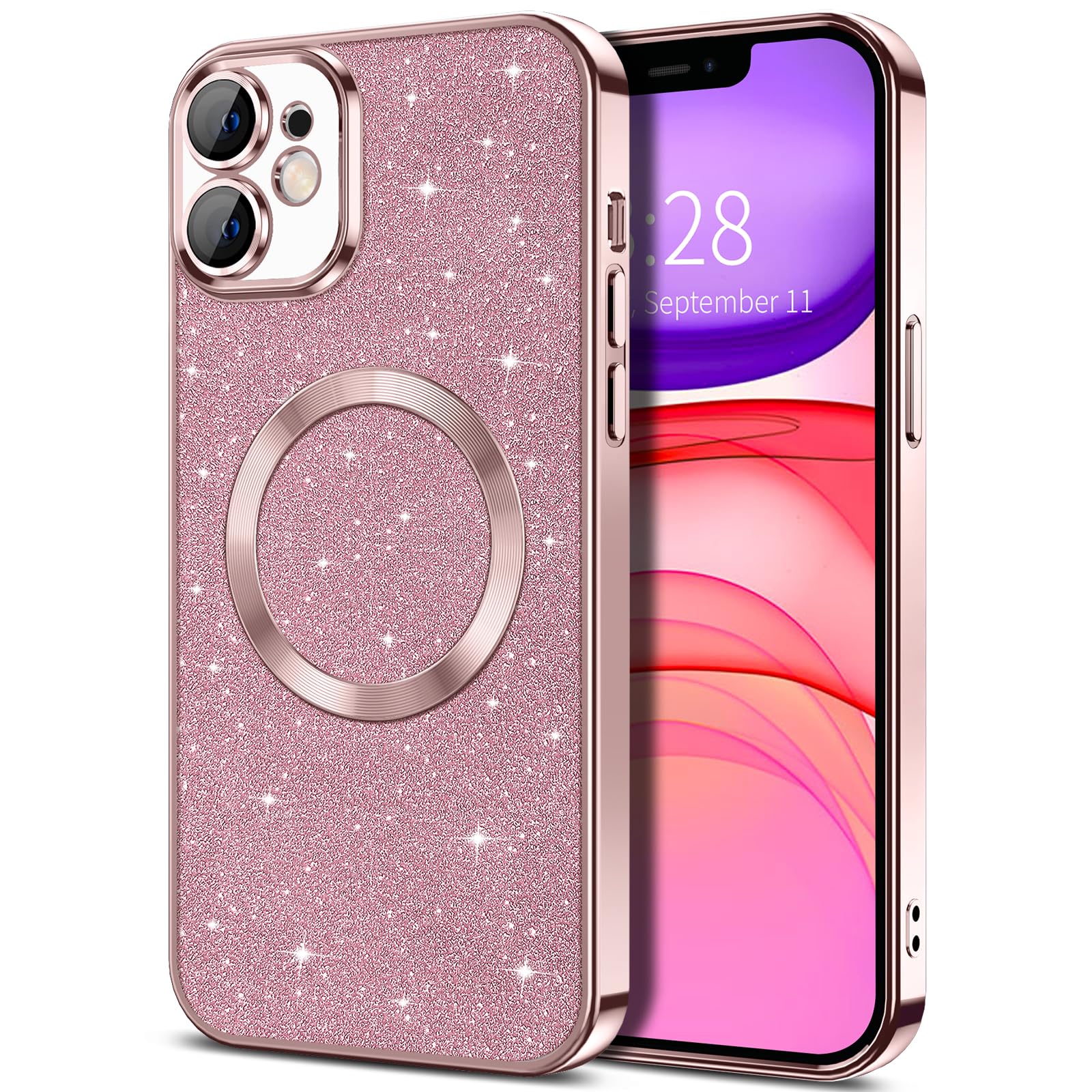 Hython For Iphone 11 Case Glitter, Clear Magnetic Phone Cases With Camera Lens Protector [Compatible With Magsafe] Bling Sparkle