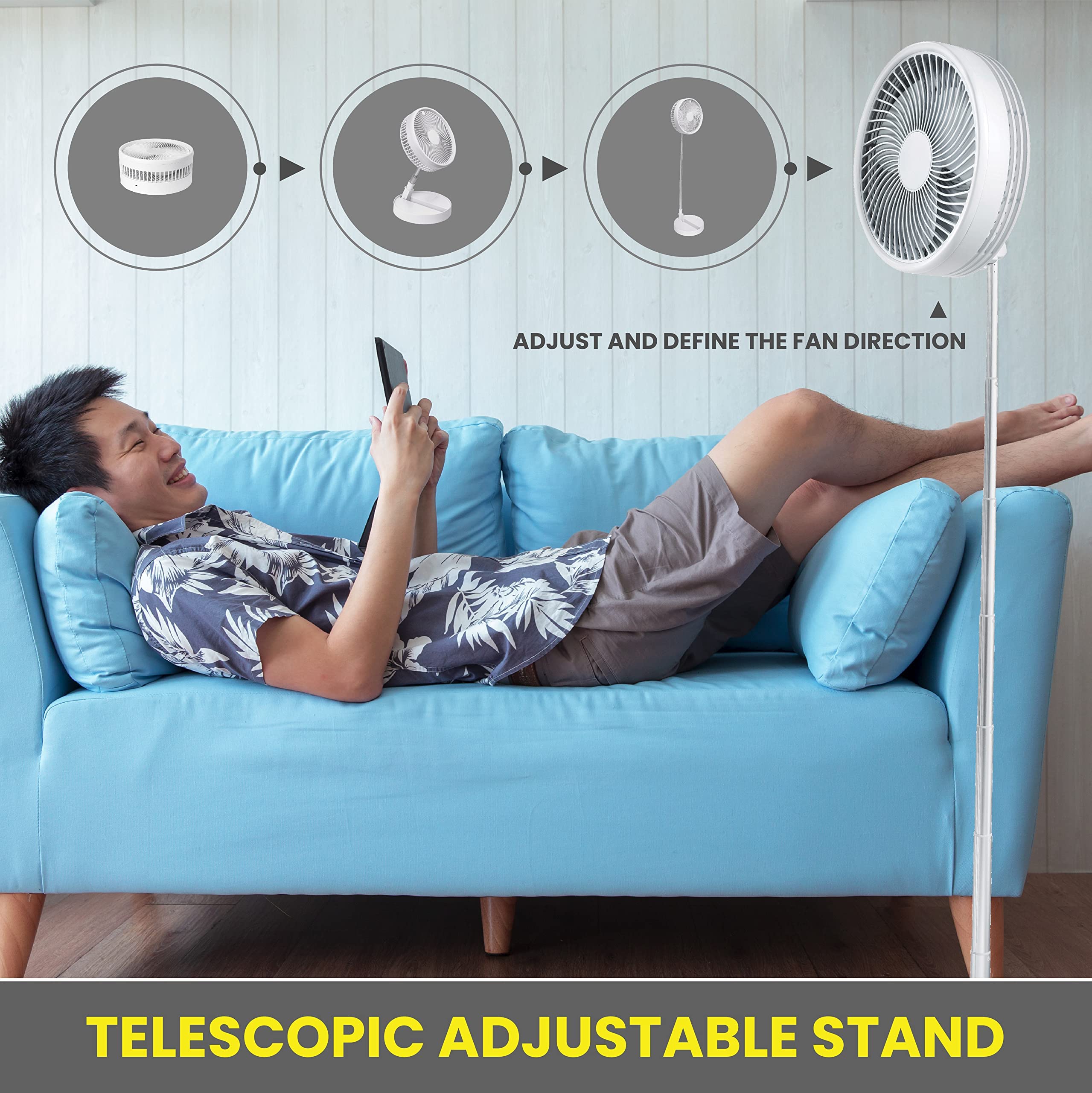 My Foldaway Rechargeable Fan Portable, Travel Fan For Sleeping, Foldable Fan Extends From 4 40    For Bedroom Desk, Portable Fan