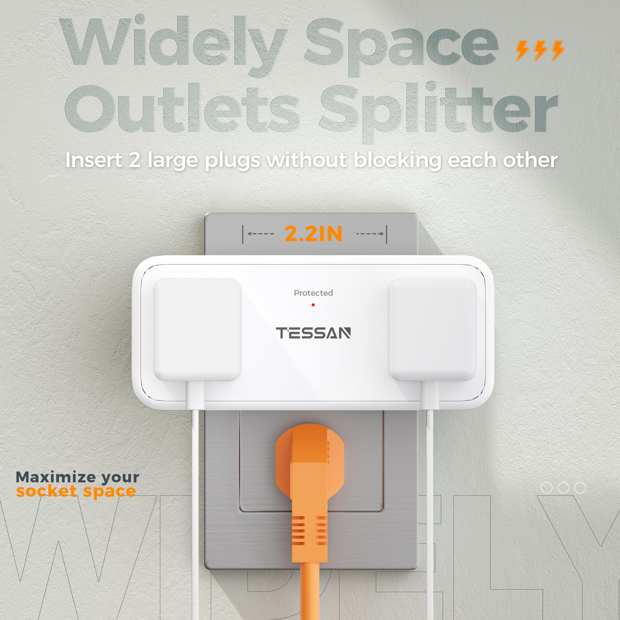 Multi Plug Wall Outlet, Tessan 4 Outlet Extender With 3 Usb (1 Usb C), Multi Plug Surge Protector 900J, Multiple Wall Charger Fo