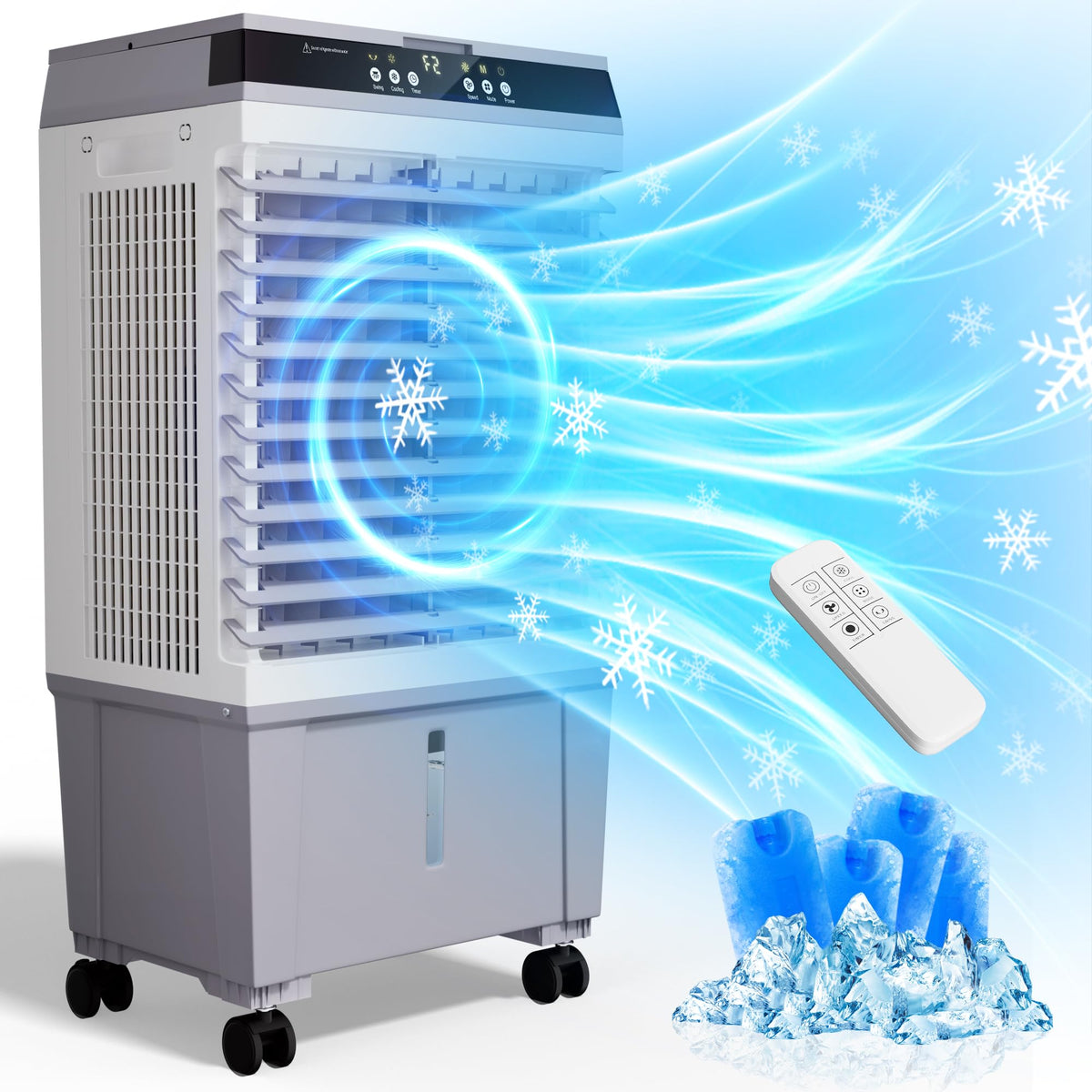 Uthfy Swamp Cooler Air Conditioner, Evaporative Air Cooler With 5.3 Gallon Water Tank, 4 Ice Box, Remote, 12H Timer, 120?Oscilla