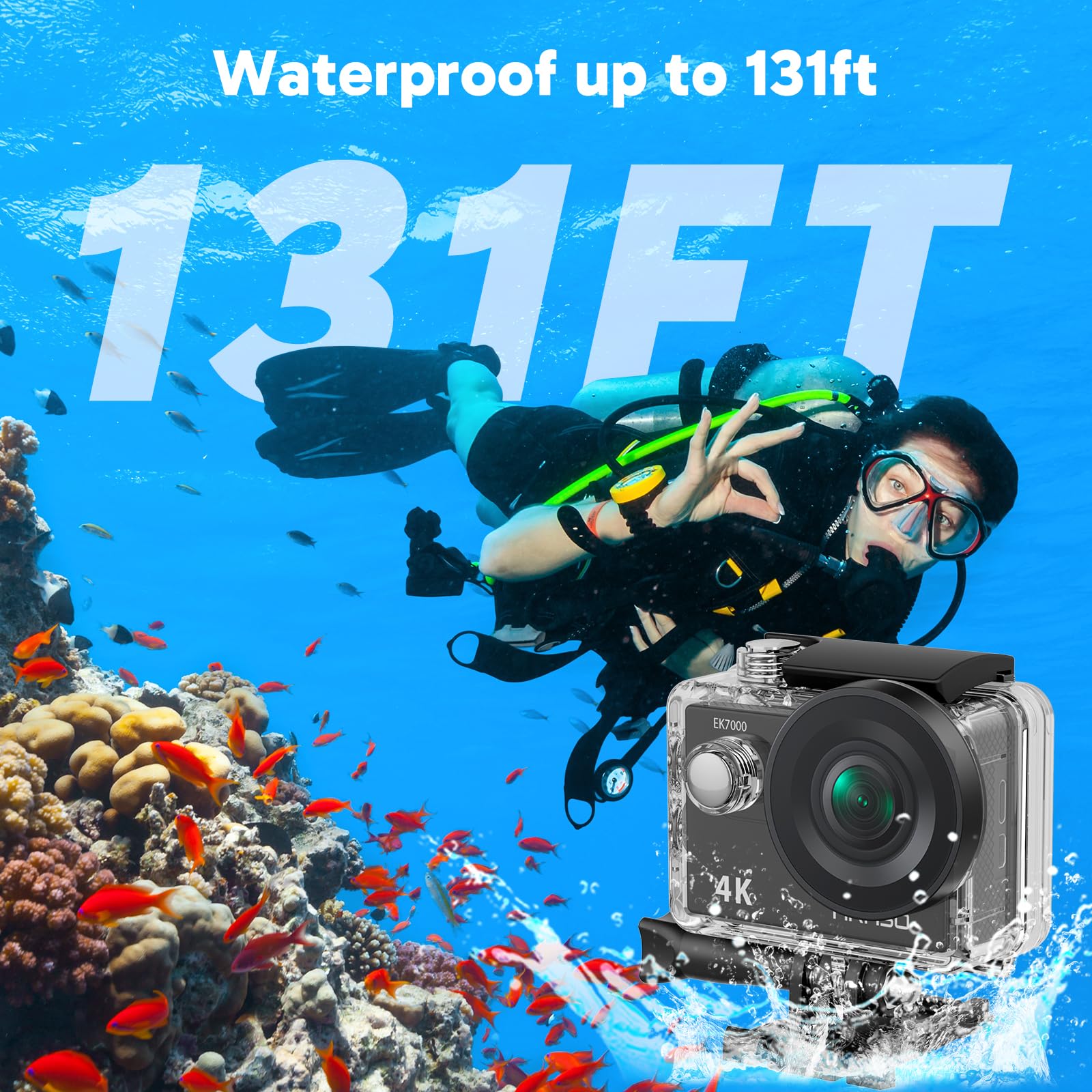 Akaso Ek7000 4K30Fps Action Camera   131Ft Waterproof Camera With Eis 4X Zoom Remote Control Ultra Hd 20Mp Underwater Camera Wit