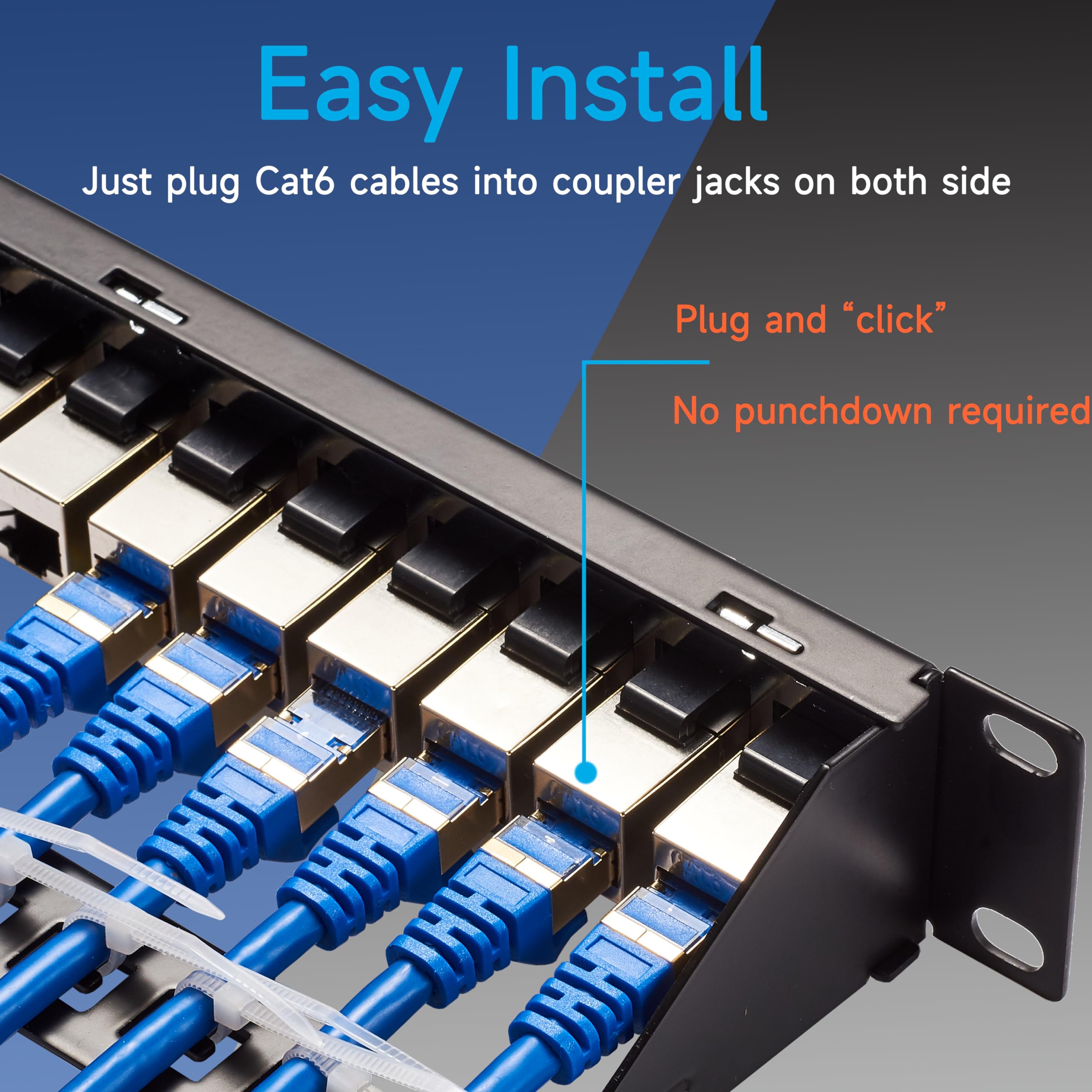 Lysymixs 24 Port Rj45 Patch Panel Cat6 Stp Feed Through, Coupler Network Patch Panel 19 Inch, Inline Keystone Ethernet Patch Pan