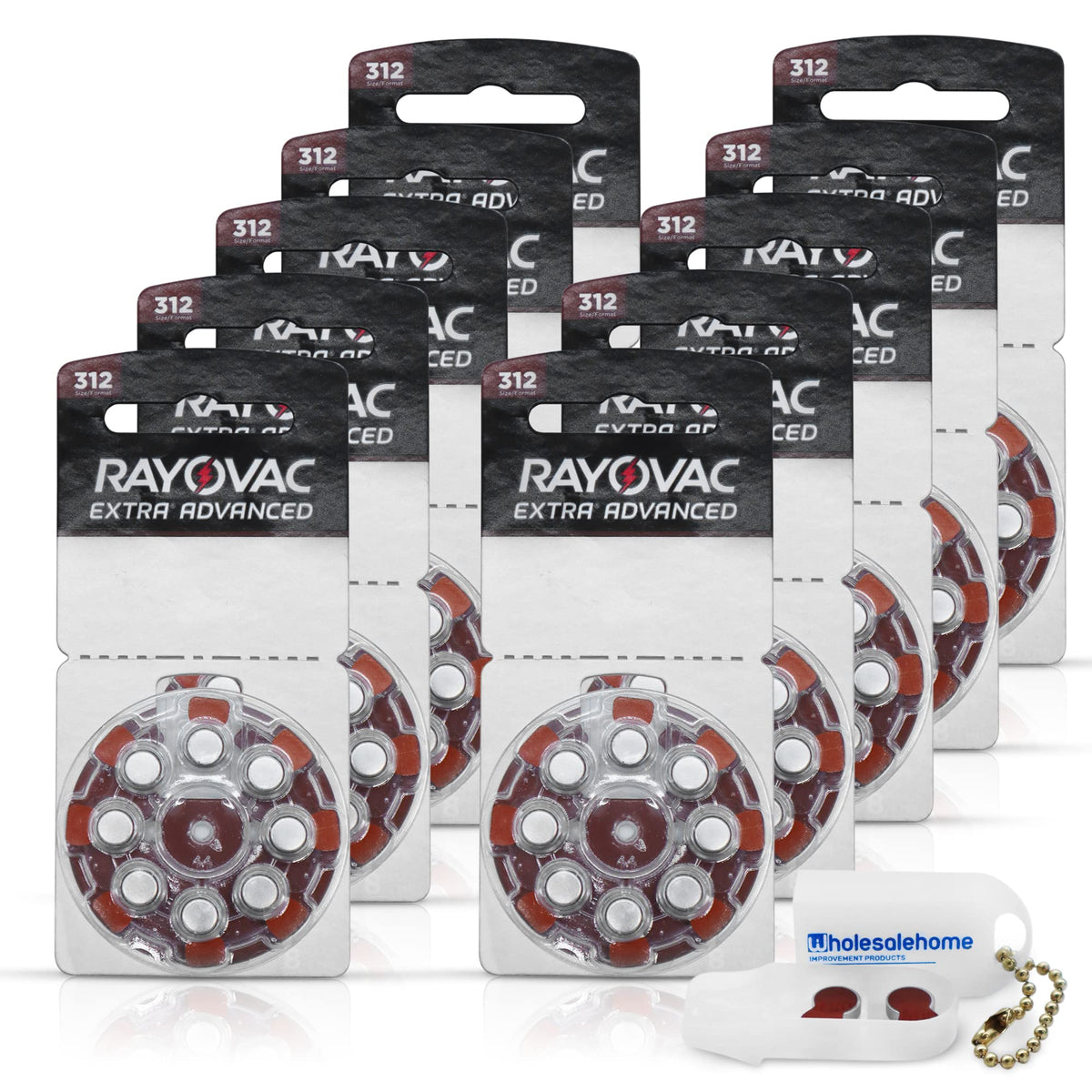 Wholesalehome Hearing Aid Batteries Size 312, 80 Extra Advanced Mercury Free Batteries With Battery Caddy