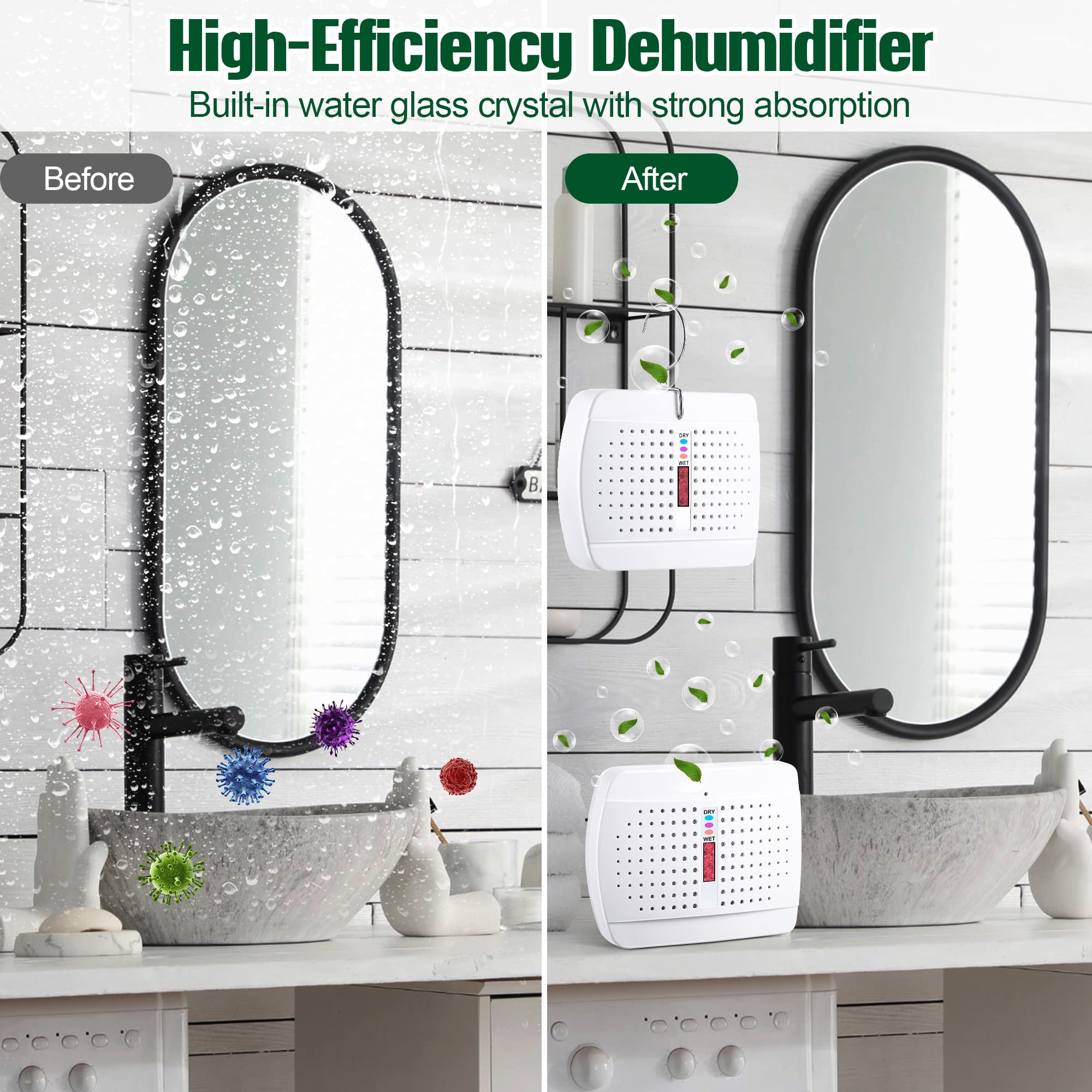 Dreyoo Rechargeable Small Dehumidifier, Portable Mini Dehumidifiers For Bedroom, Bathroom, High Efficiency Moisture Absorber For