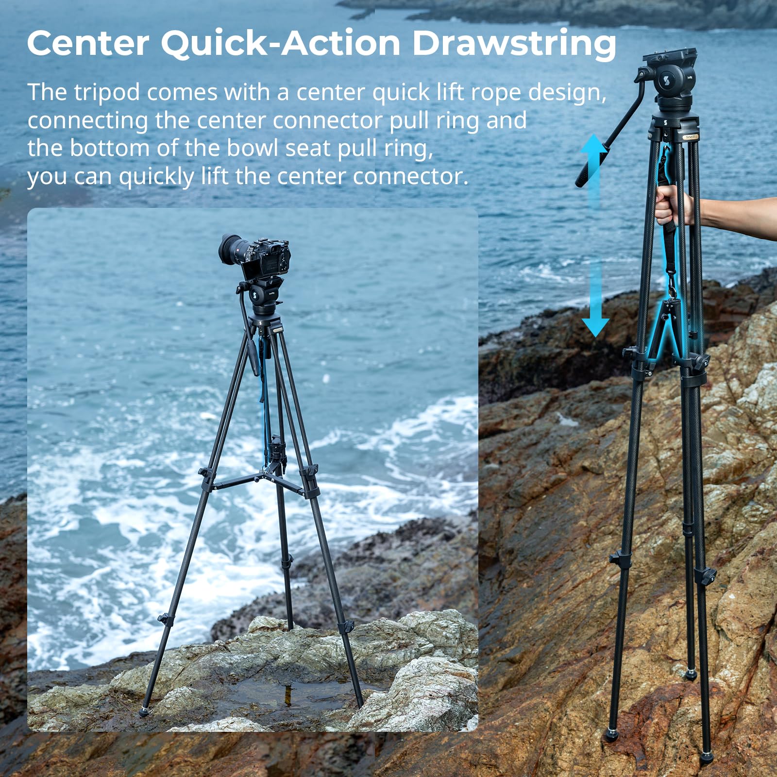 Smallrig Ad-50 Heavy Duty Tripod, Carbon Fiber Video Tripod, 64Lightweight Travel Tripod With Step-Less Damping Fluid Head, Deta