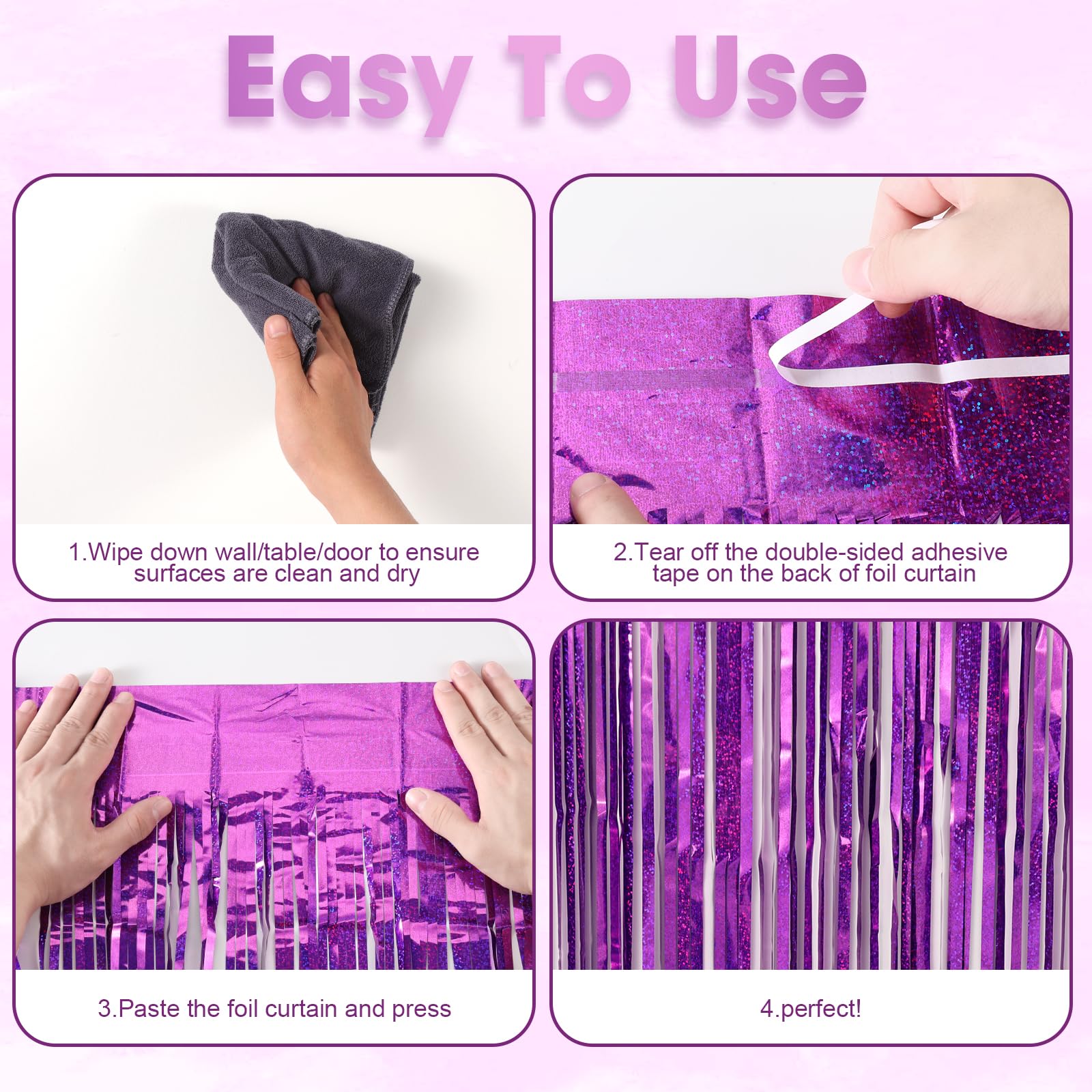 Voircoloria 3 Pack 3.3 X 8.2 Ft Laser Purple Foil Fringe Backdrop Curtains, Tinsel Streamers Birthday Party Decorations, Fringe