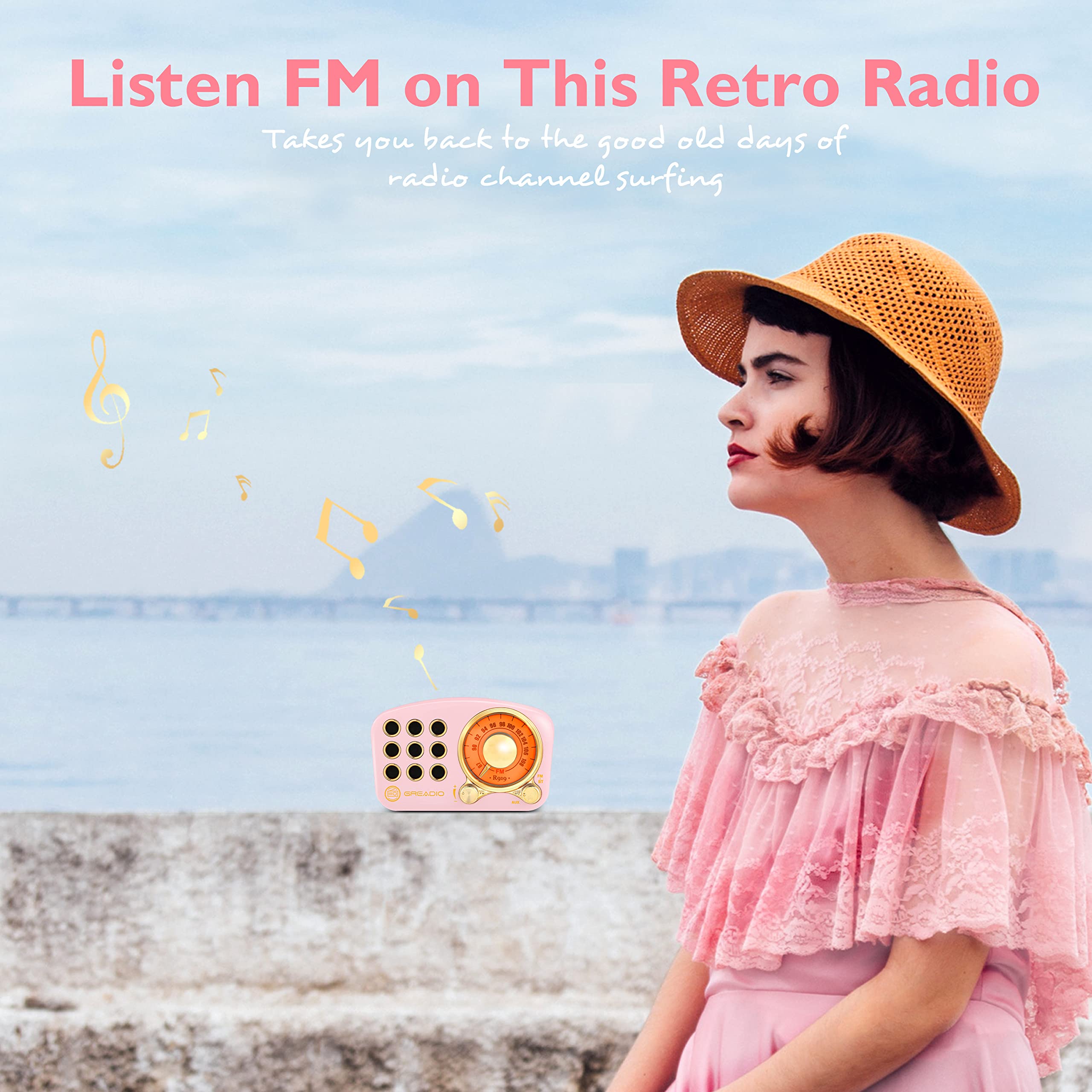Retro Bluetooth Speaker, Vintage Radio Greadio Fm Radio With Old Fashioned Classic Style, Strong Bass Enhancement, Loud Volume, Bluetooth 5.0 Wireless Connection, Tf Card And Mp3 Player (Pink)