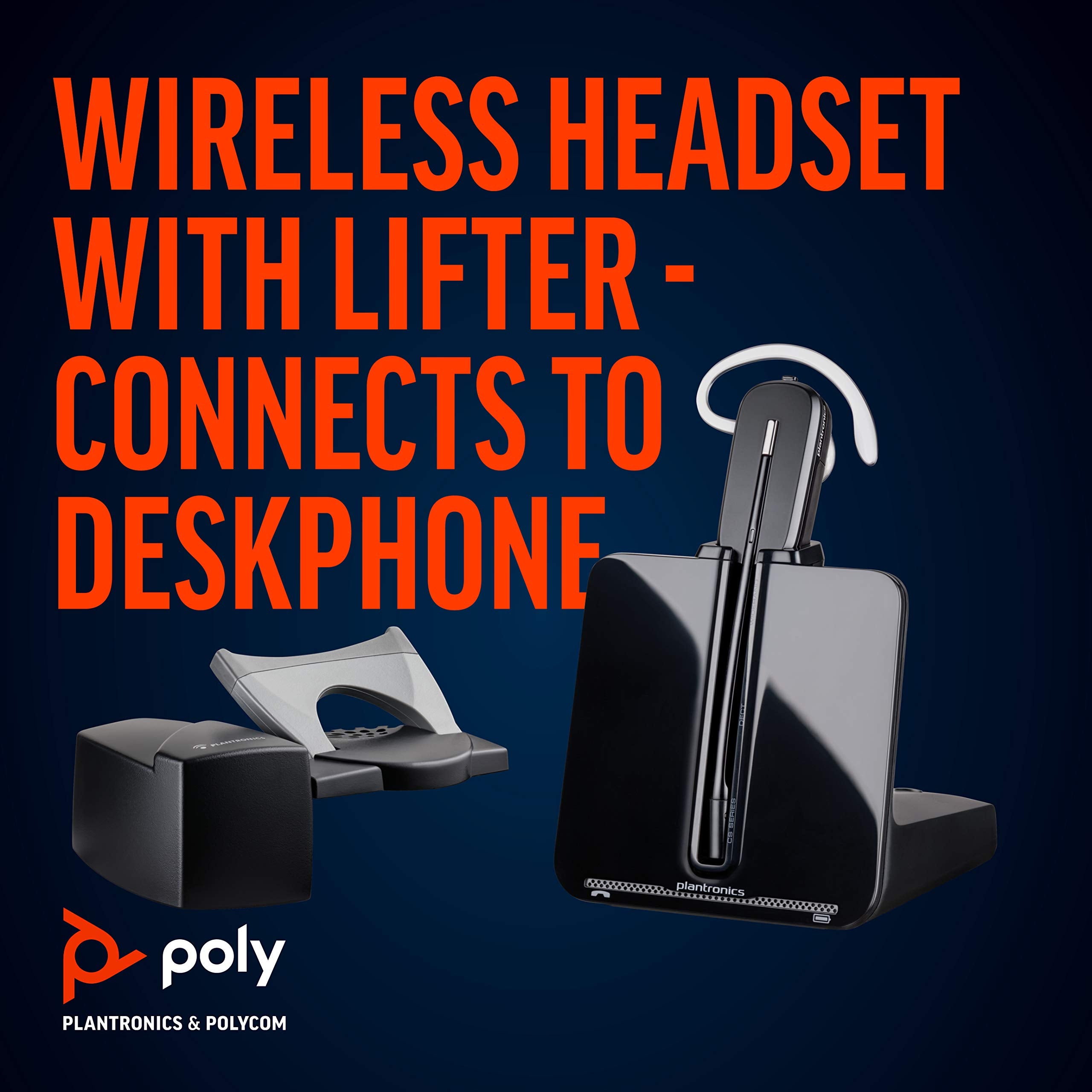 Plantronics - Cs540 Wireless Dect Headset With Lifter (Poly) - Single Ear (Mono) Convertible (3 Wearing Styles) - Connects To De