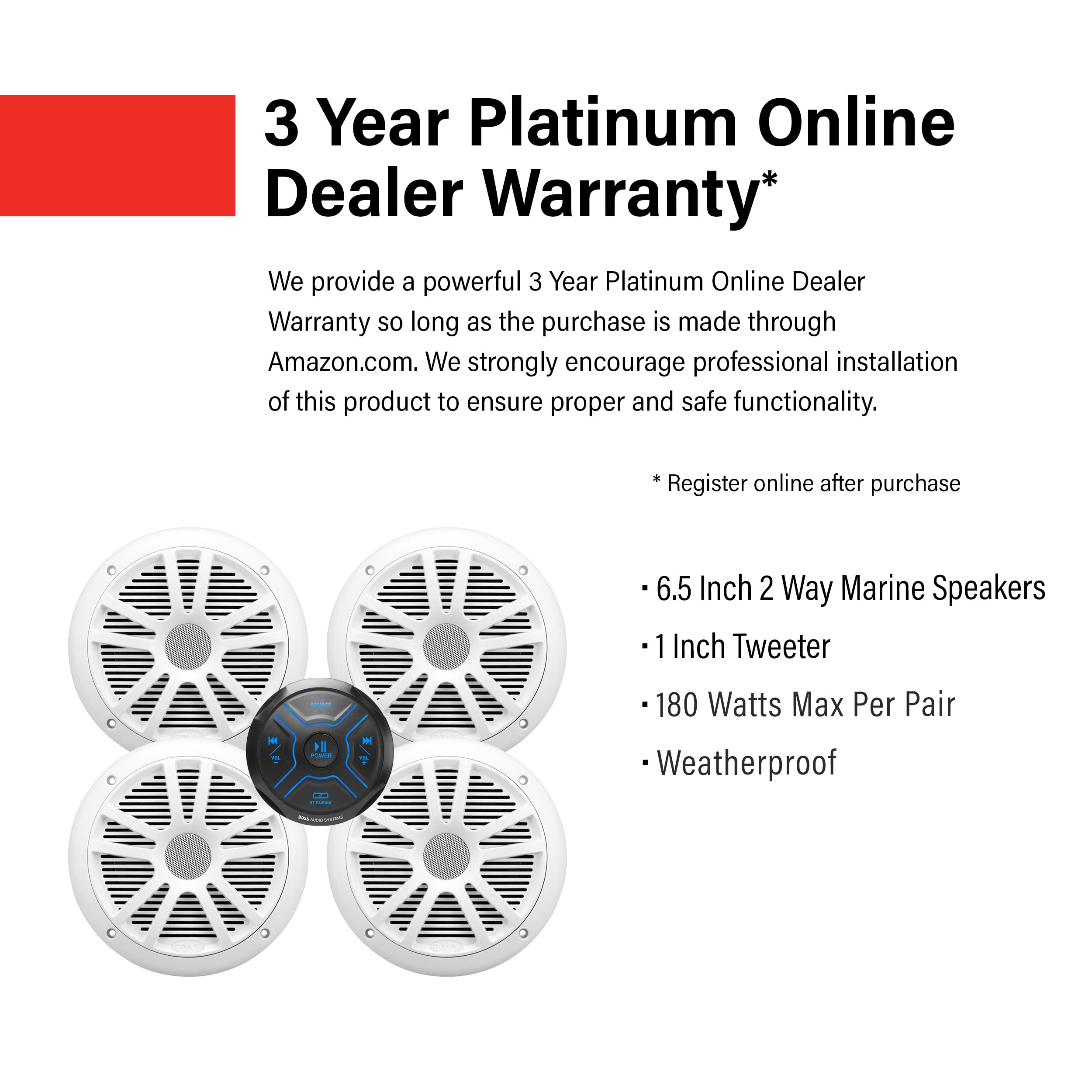 Boss Audio Systems Mg250W.64 Marine Speakers And Gauge Receiver (Built In 4 Ch Amplifier) Package   Ipx6 Weatherproof, Bluetooth