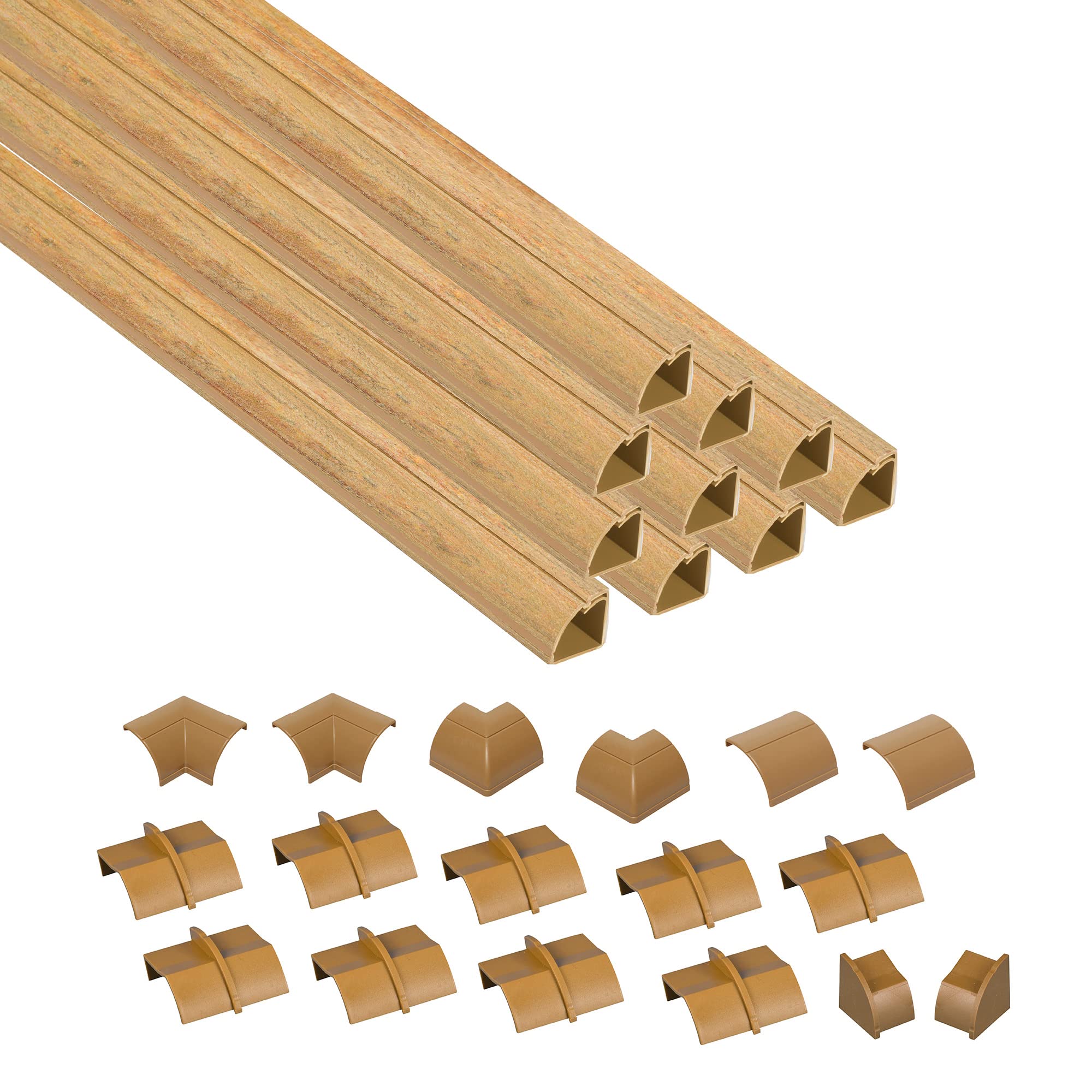 D Line 157In Stainable Wood Effect Corner Cable Concealer Multipack, Floor Wire Hider, Quarter Round Cord Cover, Organize Cords