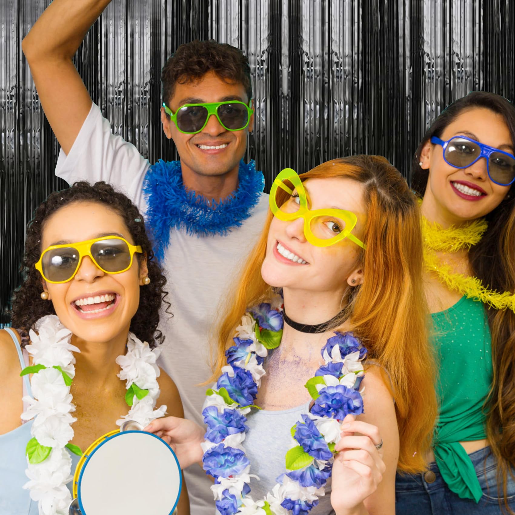 Tenlaitech 3 Pack 3.3 X 9.9 Ft Black Foil Fringe Backdrop Curtain, Streamer Backdrop Curtains, Streamers Birthday Party Decorati