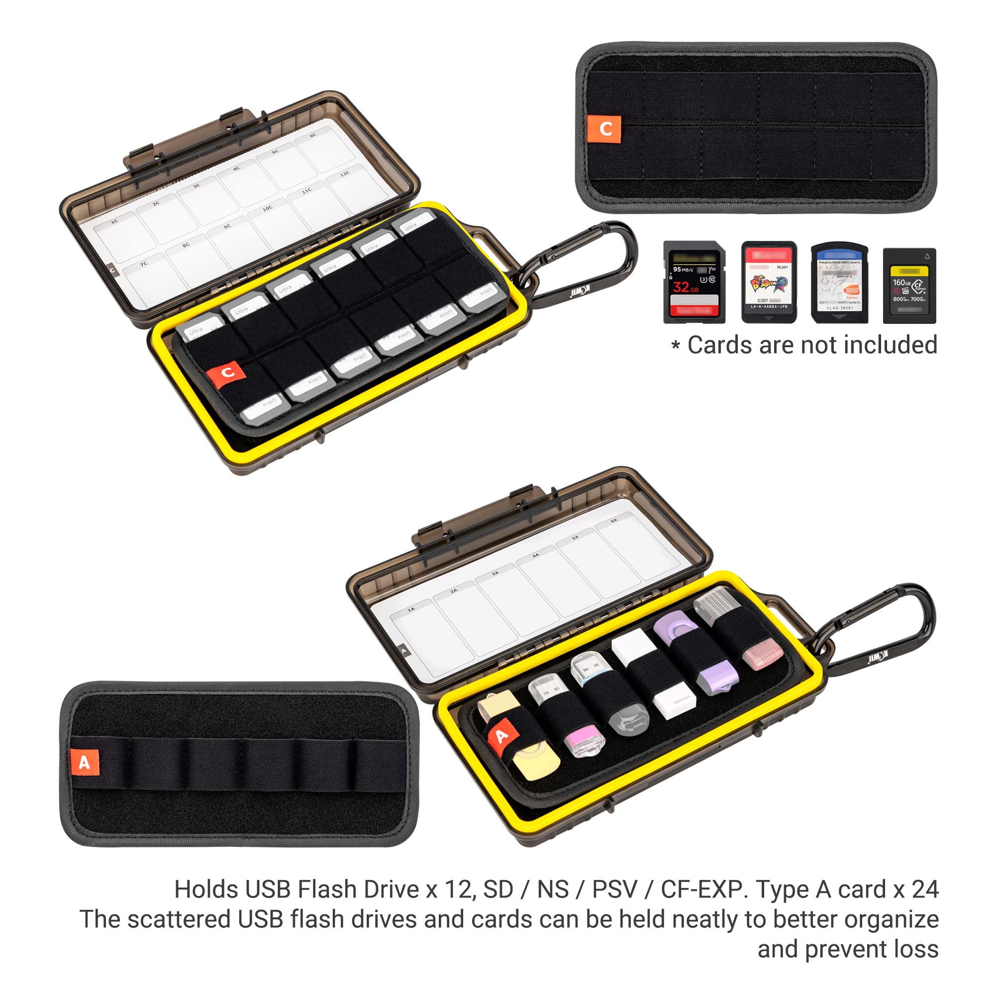 Durable Usb Flash Drive Case, Thumb Drive Organizer For 12 Usb A/Usb C Jump Drive, 24 Memory Card Sd Sdhc Sdxc Cfexpress Type A