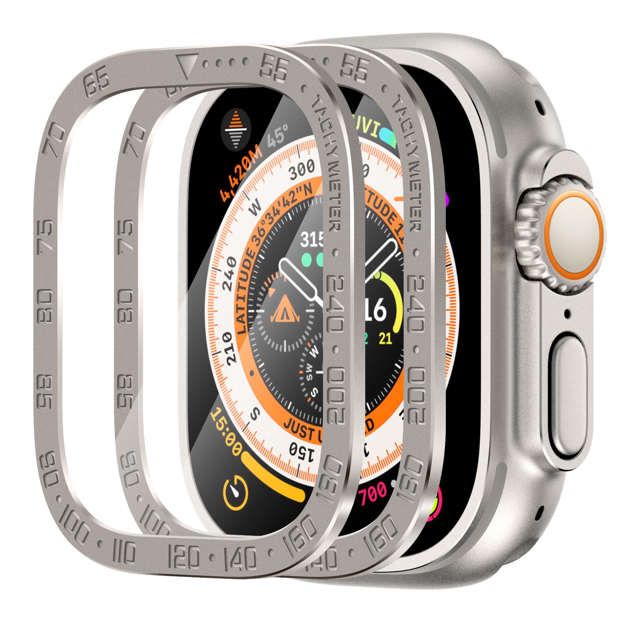 Swuu 2 Pack Tempered Glass Screen Protector With Titanium Alloy Frame Compatible With Apple Watch Ultra 2 / Ultra Screen Protect