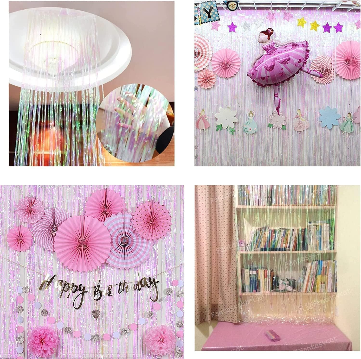 Braveshine Party Decorations Iridescent Foil Fringe Backdrops   2 Pack 3.2 X 6.5 Ft Metallic Tinsel Photo Booth Pros Streamer Cu