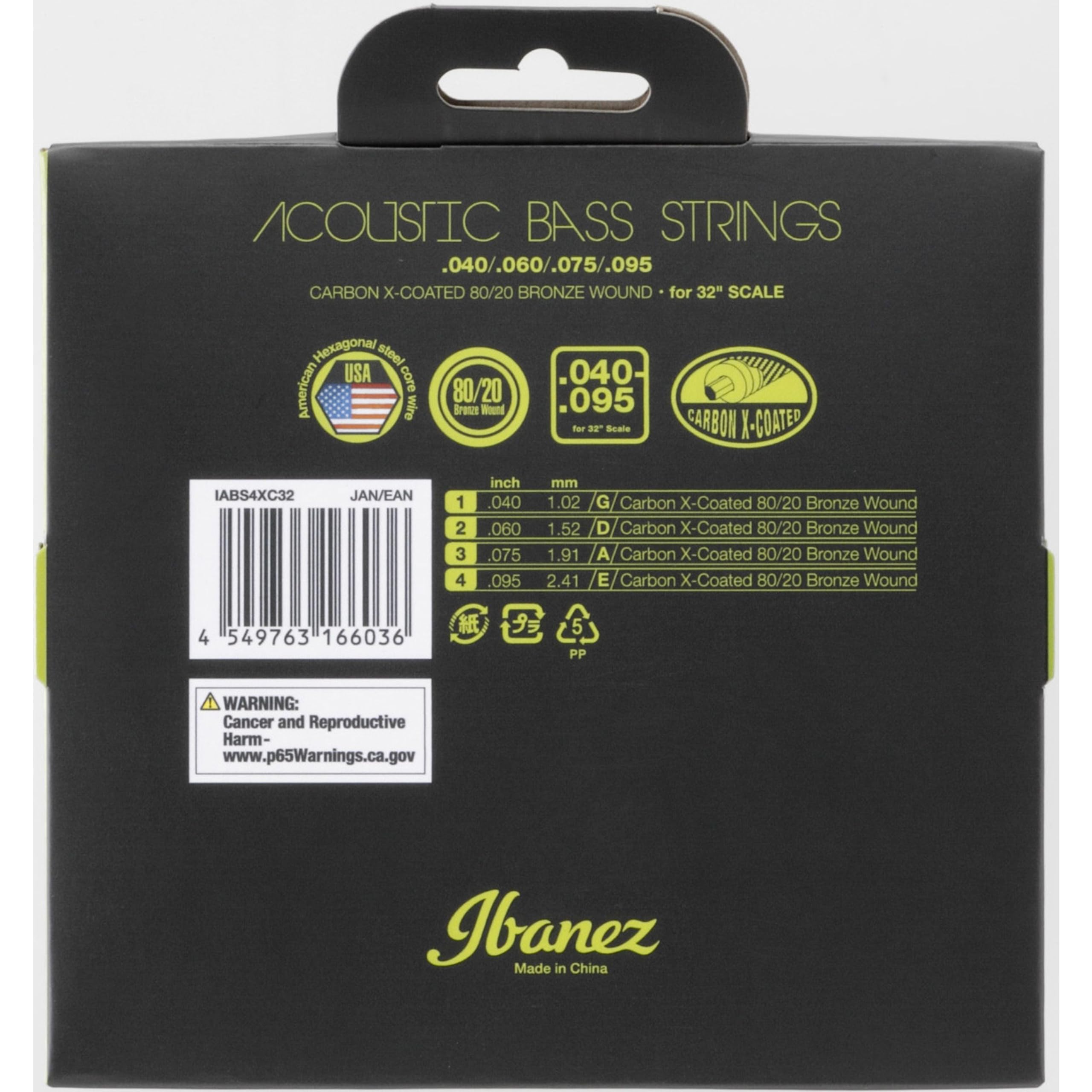 Ibanez Carbon Coated Strings For 32 '' Scale Acoustic Bass   040 095 80/20 Bronze (Iabs4Xc32)