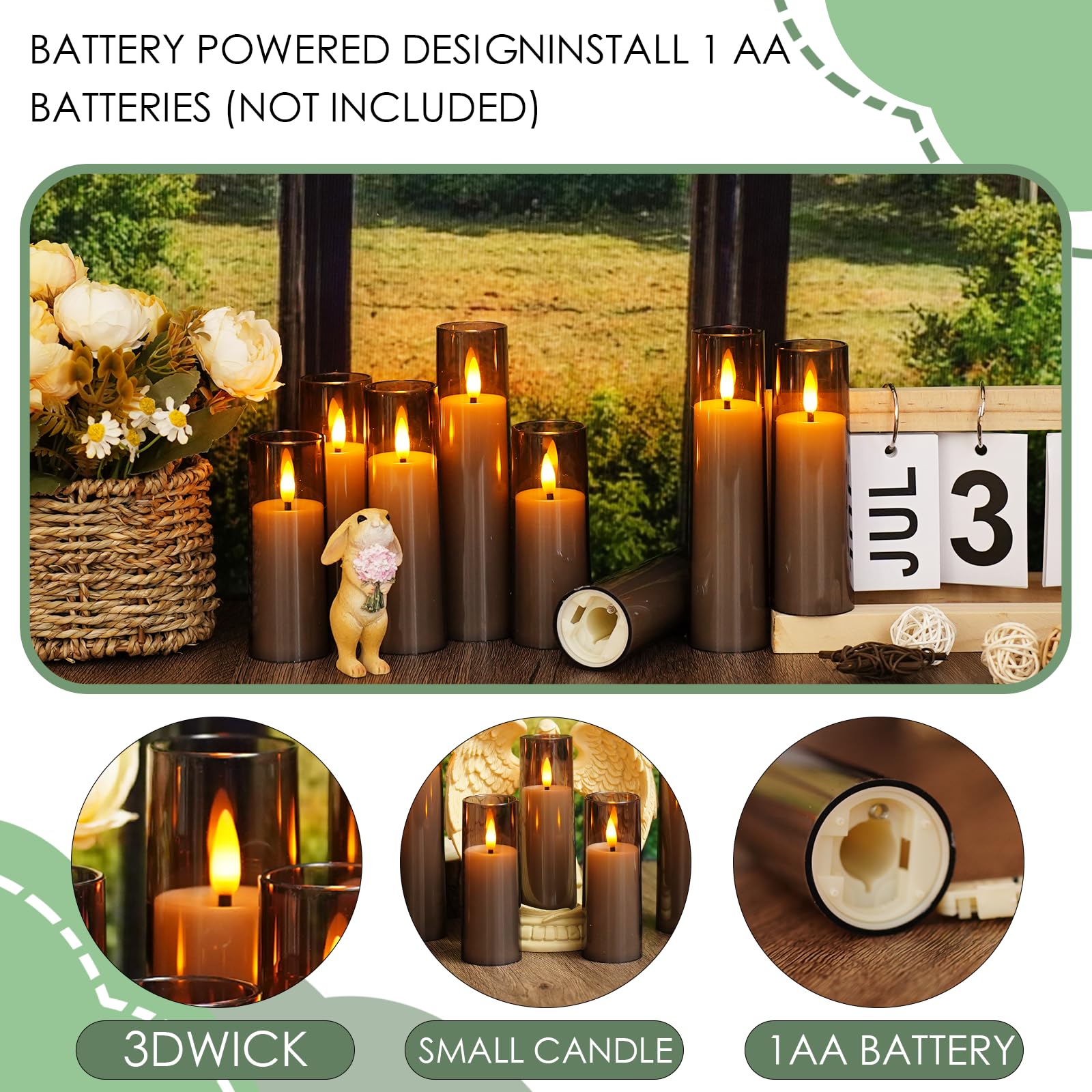 Sasigeiaa Flickering Flameless Candles, Battery Operated Acrylic Led Pillar Candles With Remote Control And Timer,Pack Of 12,(D1