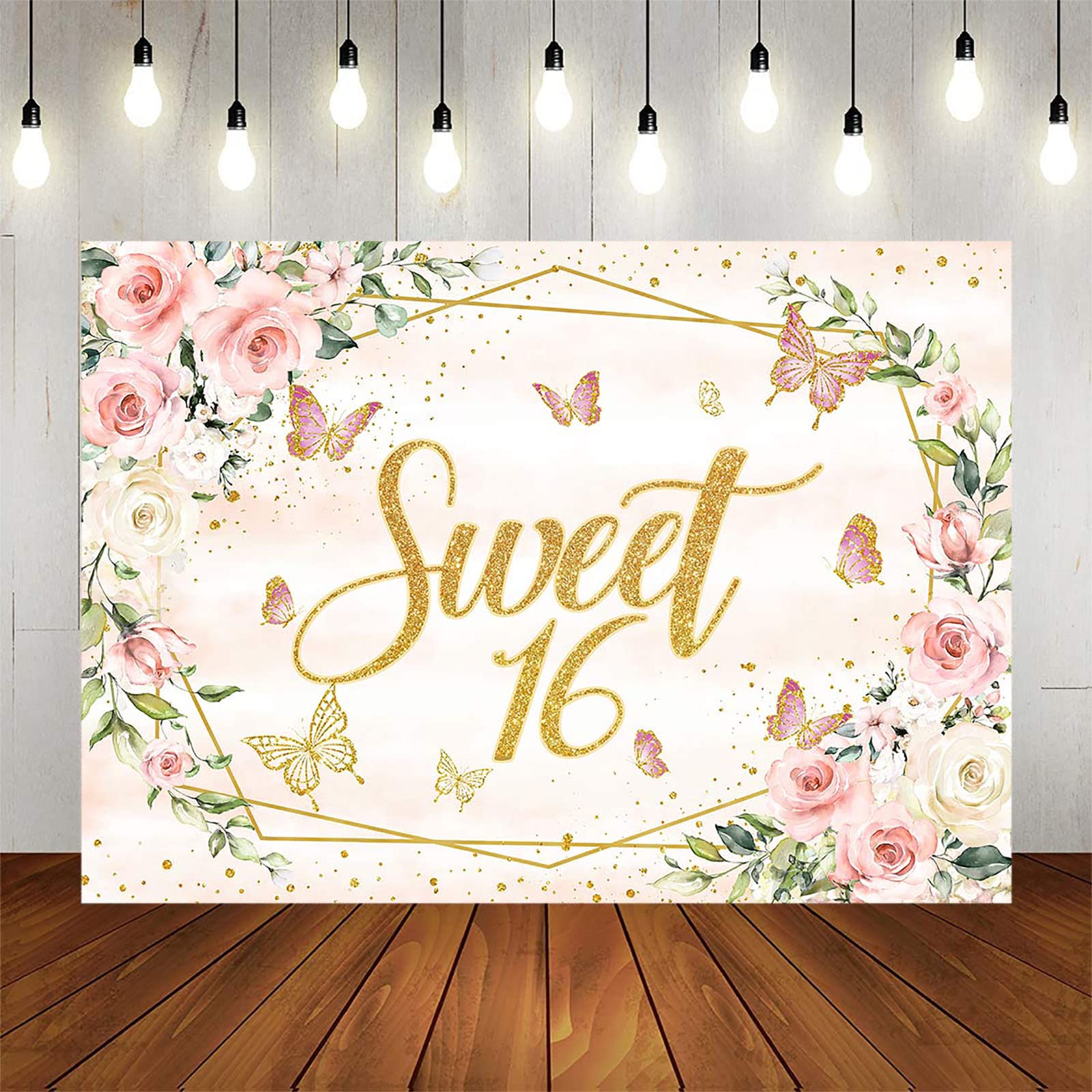 Avezano Sweet 16 Backdrop Blush Pink Flower Butterfly 16Th Birthday Party Background For Girls Sweet 16 Birthday Banner Cake Tab