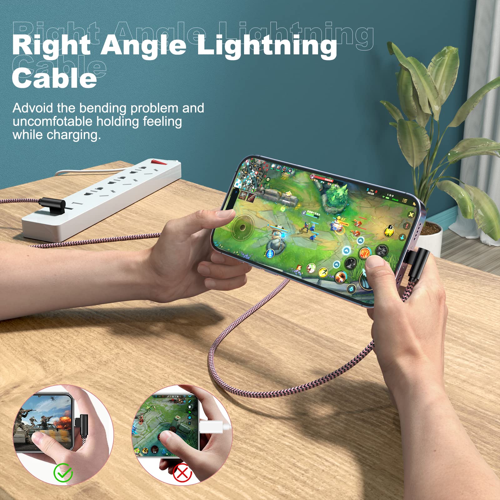 3 Pack Iphone Charger 6Ft [Apple Mfi Certified] Right Angle Lightning Cable Fast Charging Cord, Car Cable For Iphone 14 13 12 11 Pro/Pro Max/Mini/Xs/Xr/8 7 Plus, Ipad, Carplay