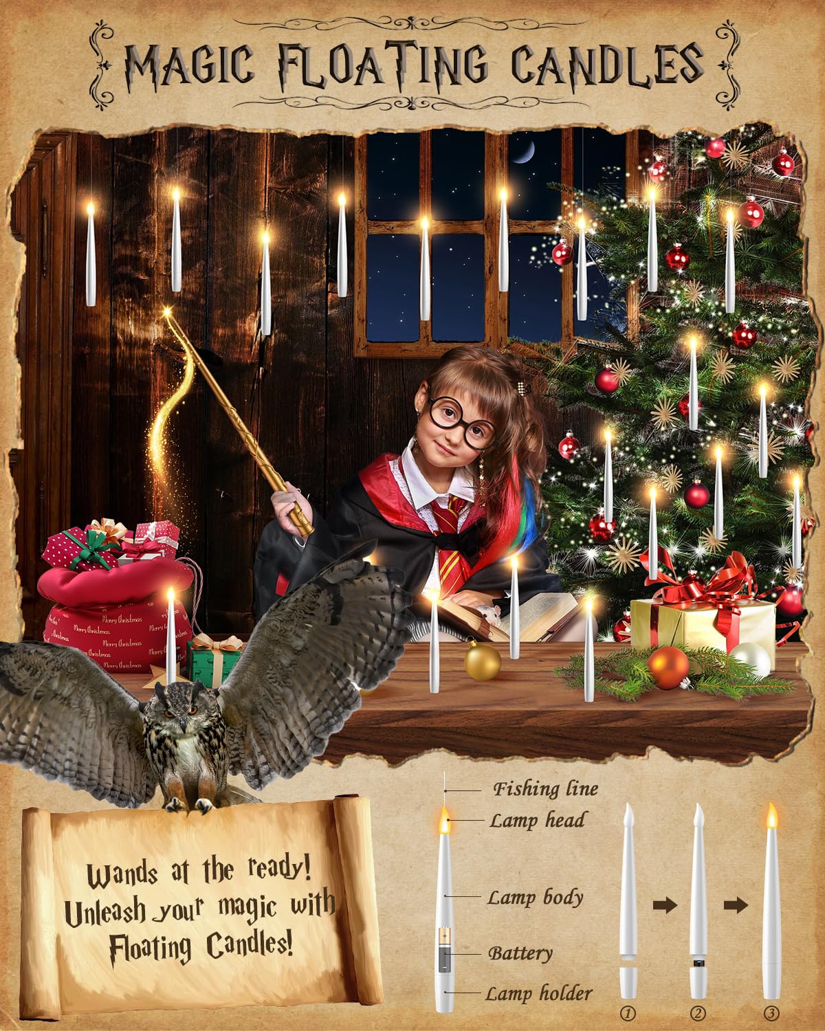 Tlpuhu Halloween Floating Candles 18 Pcs   Magical Flameless Candles With Wand Flickering Warm Lights Ideal For Indoor Window Be