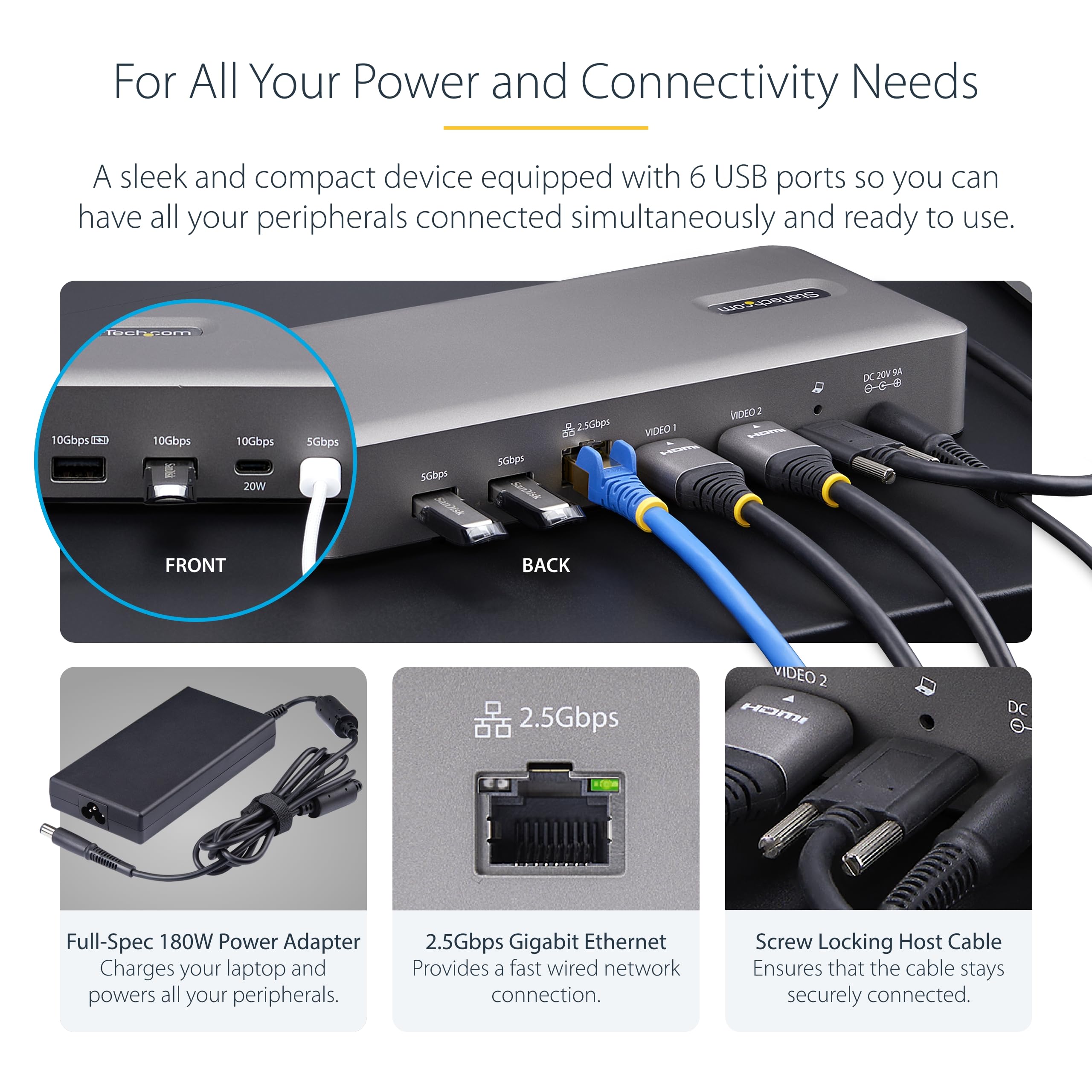 Startech.Com Usb C Docking Station (10 In 1, Usb4), Up To 100W Charging For Laptop, 40Gbps Data Transfer, 2.5Gb Ethernet, Single