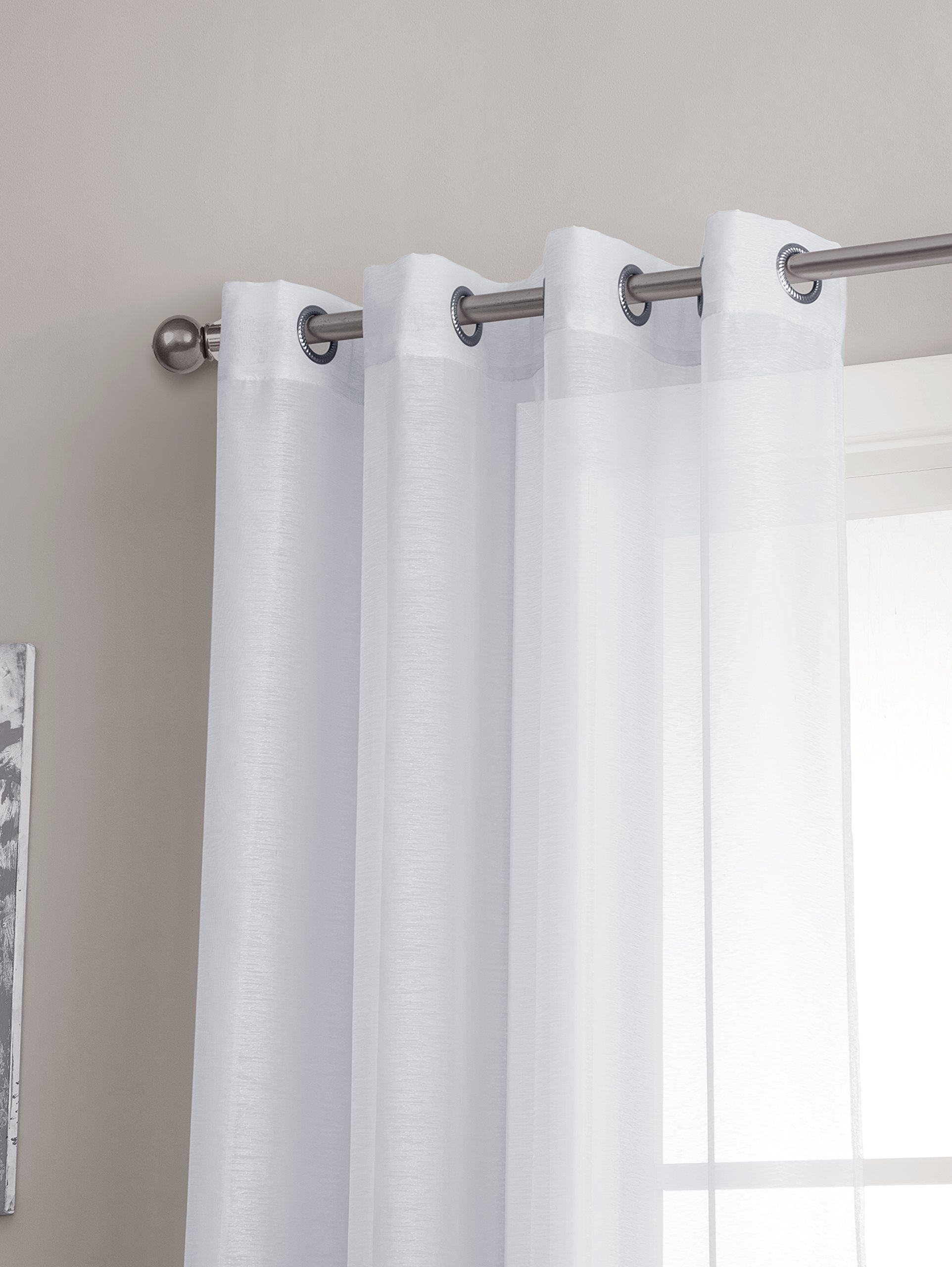 Linenzone Sheer White Curtains. Faux Linen White Sheer Curtains. 2 White Sheer Curtain Panels In Package. Elegant 84 Inch Curtai