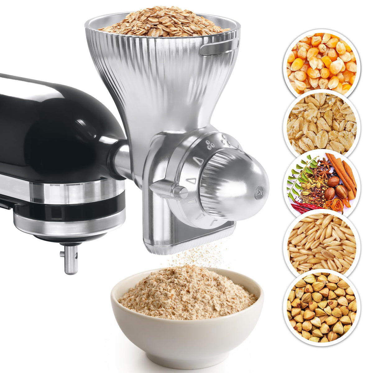 Glink All Metal Grain Mill Attachment Fit For Kitchenaid Stand Mixer,12 Levels Flour Grinder Accessories, Grain Mill Attachment
