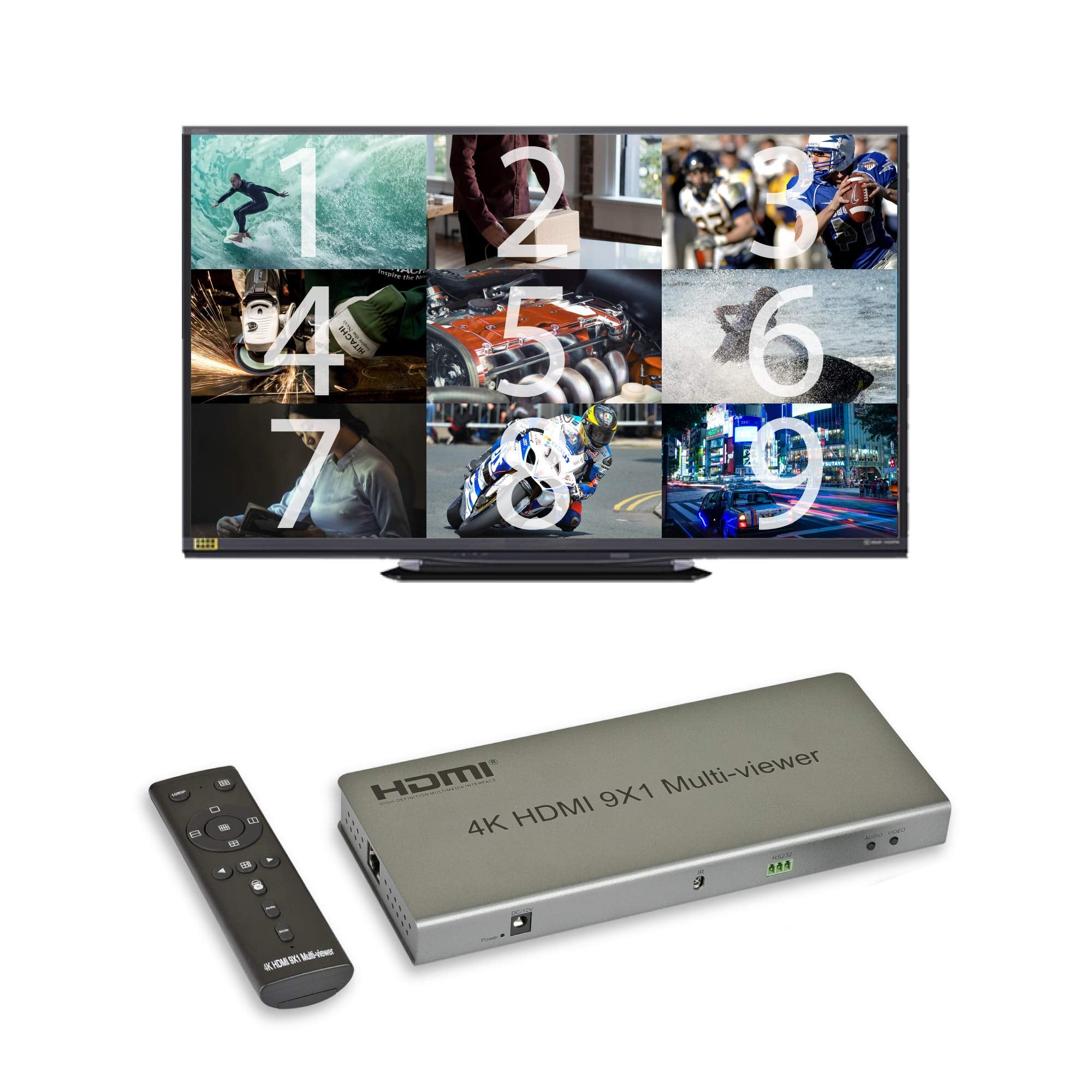 Expert Connect 9 Channel Hdmi Multi Viewer/Screen Divider/Switch | 1080P / 4K@30Hz | 11 Viewing Modes