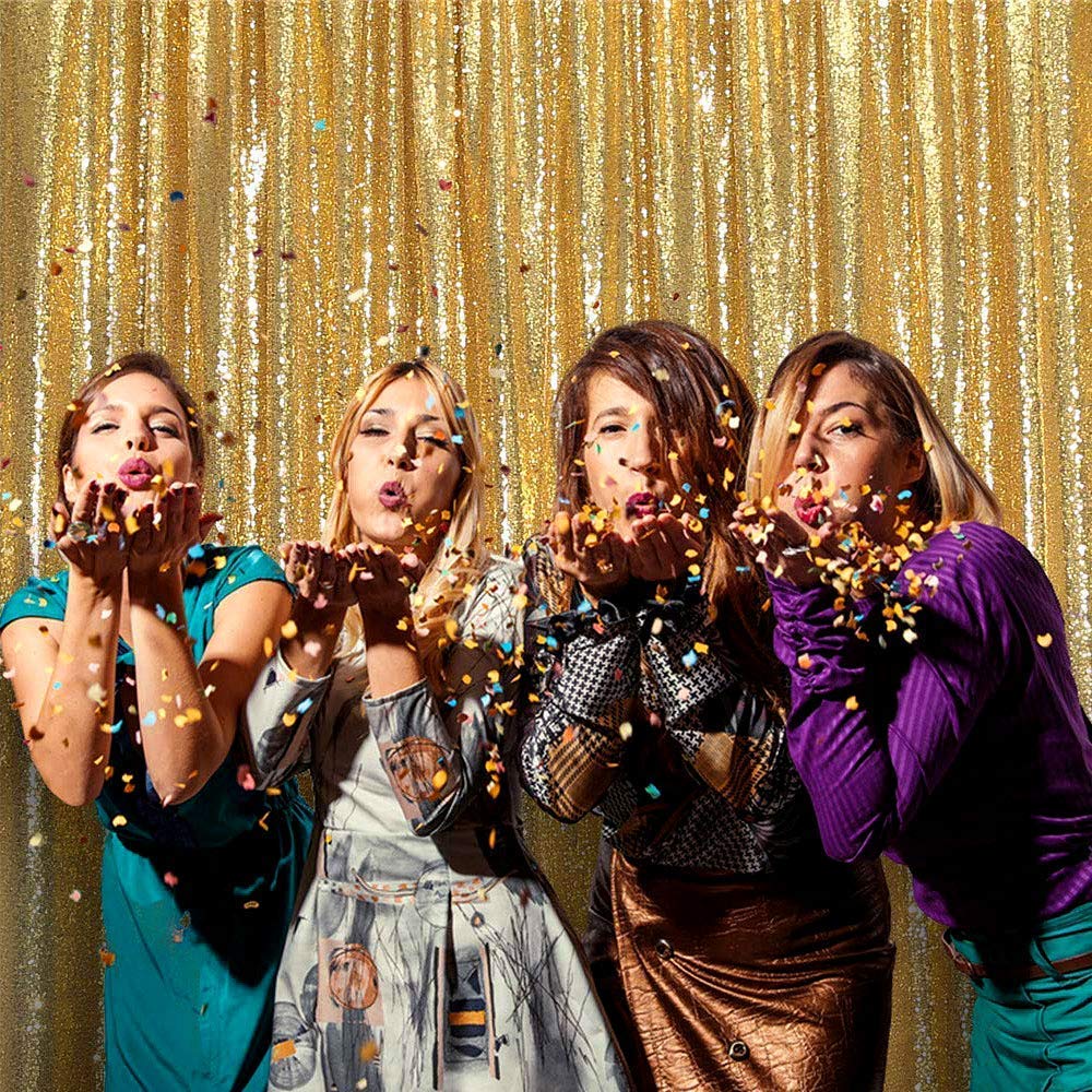 Jyflzq Gold Sequin Backdrop Curtains 10Ft X 10Ft 1 Panel Glitter Photo Booth Backdrops Sparkly Photography Background Drapes For