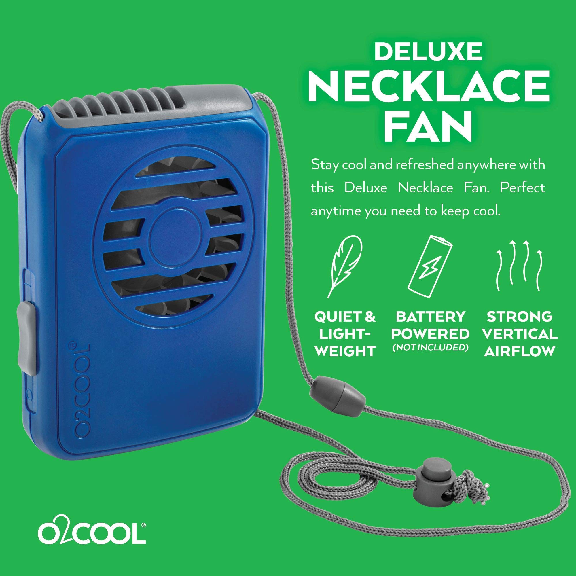 O2Cool Deluxe Personal Necklace Fan | Hands  Free, Battery Operated Wearable Mini Cooling Device For Beach, Sporting Events, Cam