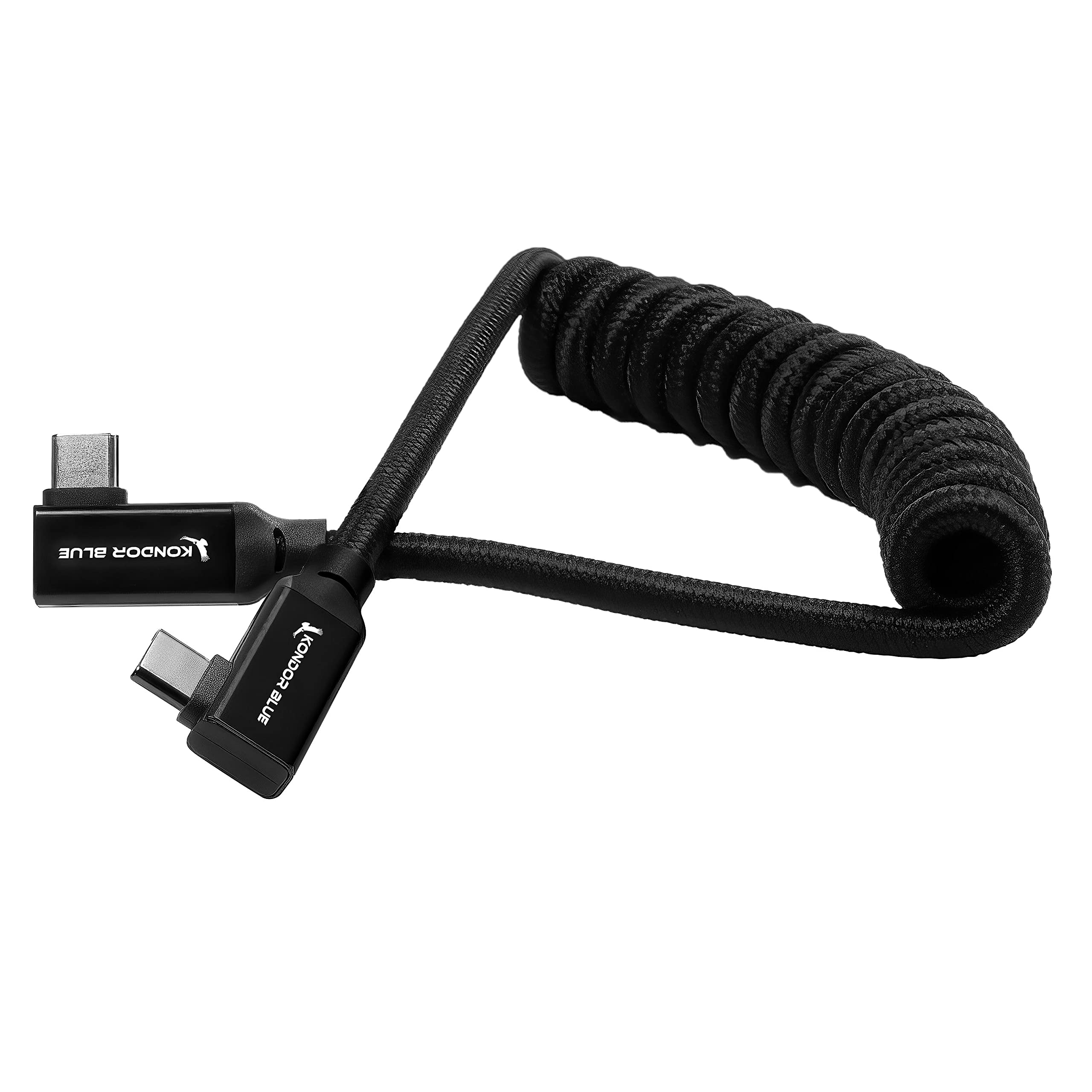 Kondor Blue 12 24'' Coiled Usb C 3.1 Gen 2 10 Gb/S 100W | Right Angle Braided Cable For 8K Data And Power Delivery