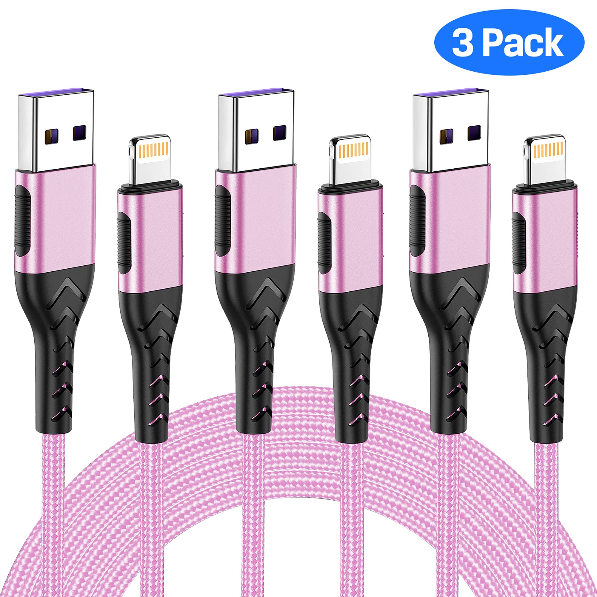 Iphone Charger, [Apple Mfi Certified] 3Pack 10Ft Usb A Cable For Long Charger Cable, Fast Iphone Charging Cord Compatible With With Iphone Xs Max/Xs/Xr/X/8/7/6S/6/Plus/Se/Ipad(Rose Gold)