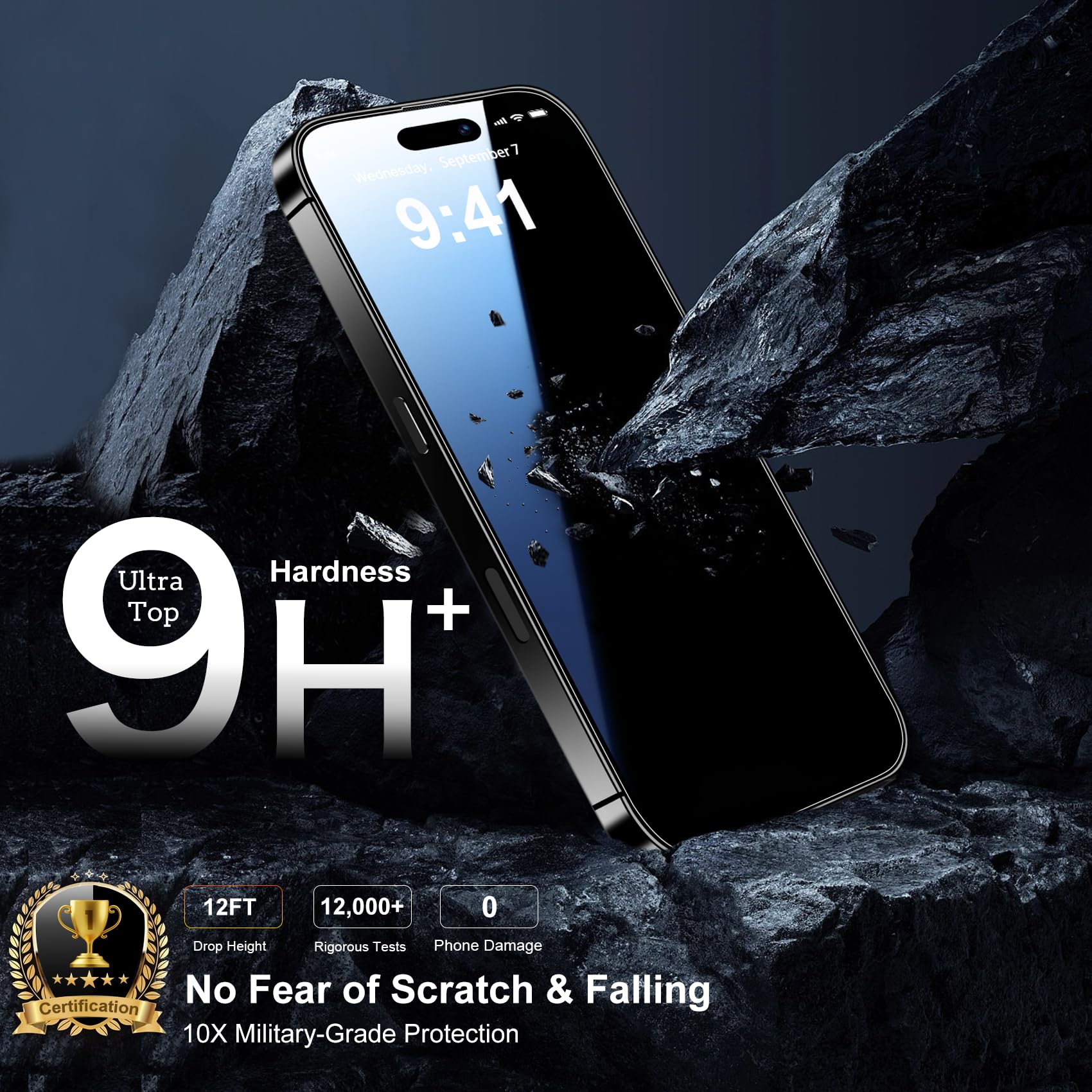 Qsmqam For Iphone 16 Pro Max Screen Protector + Camera Lens Protector, [Military Grade Shatterproof], Ultra Top 9H+ Tempered Gla