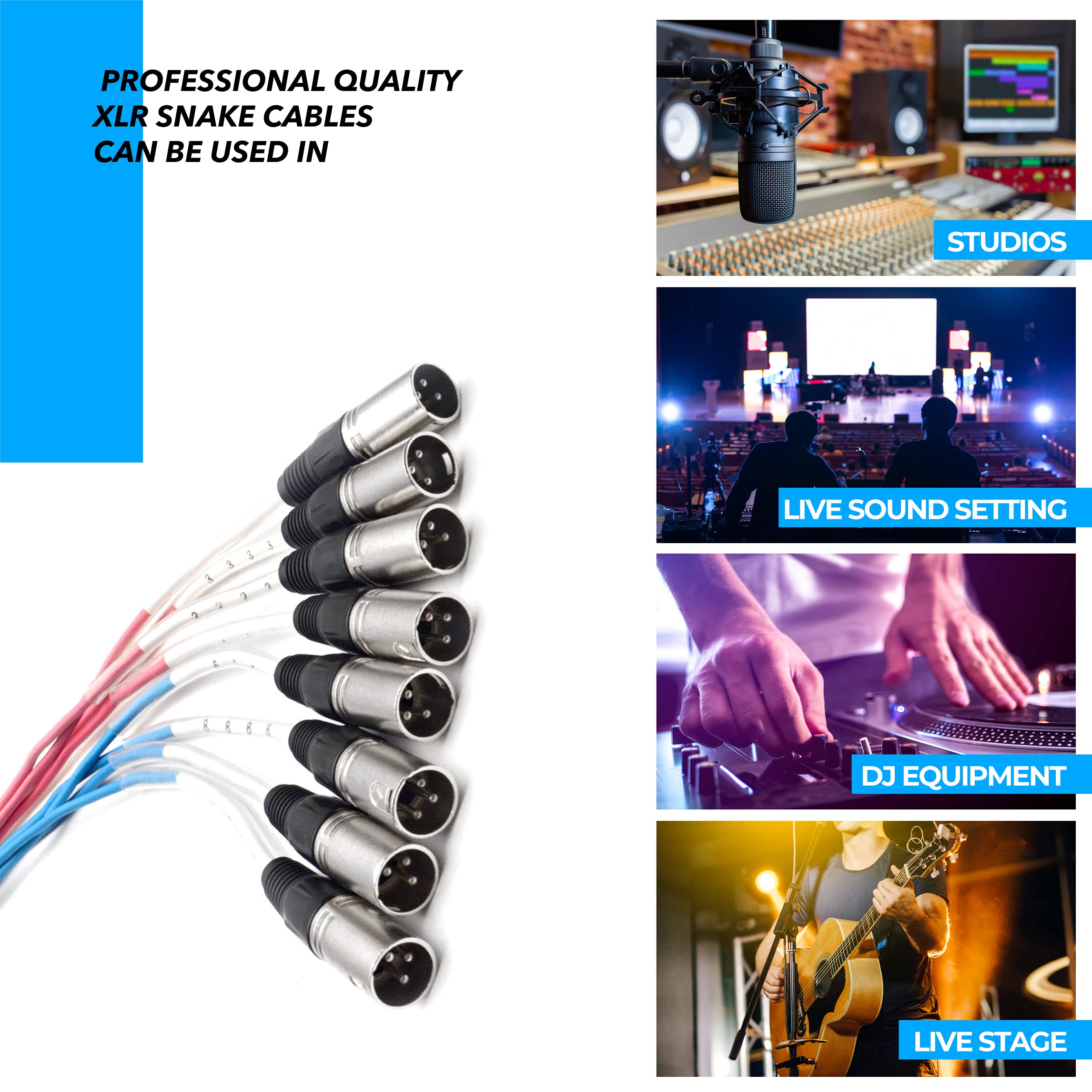 Seismic Audio Speakers 8 Channel Xlr Snake Cables, Pro Audio Snake Cables, 25 Foot, Multiple Colored Coded Cables