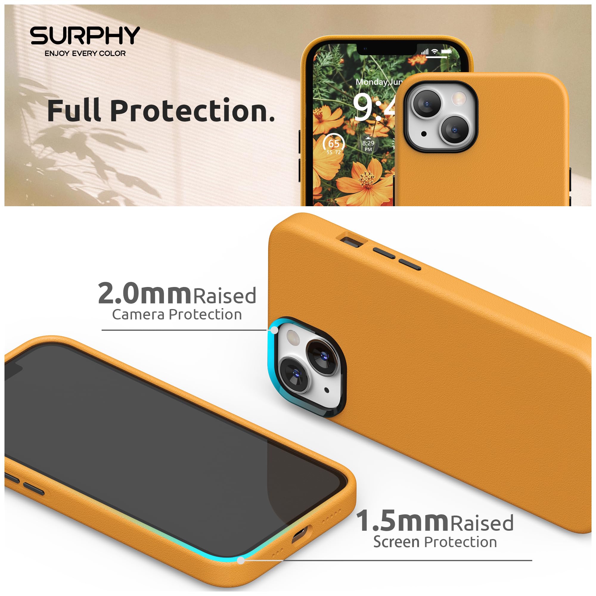 Surphy Faux Leather Case Compatible With Iphone 13 Case (6.1 Inch 2021), Pu Leather Phone Case (With Metallic Buttons & Microfib