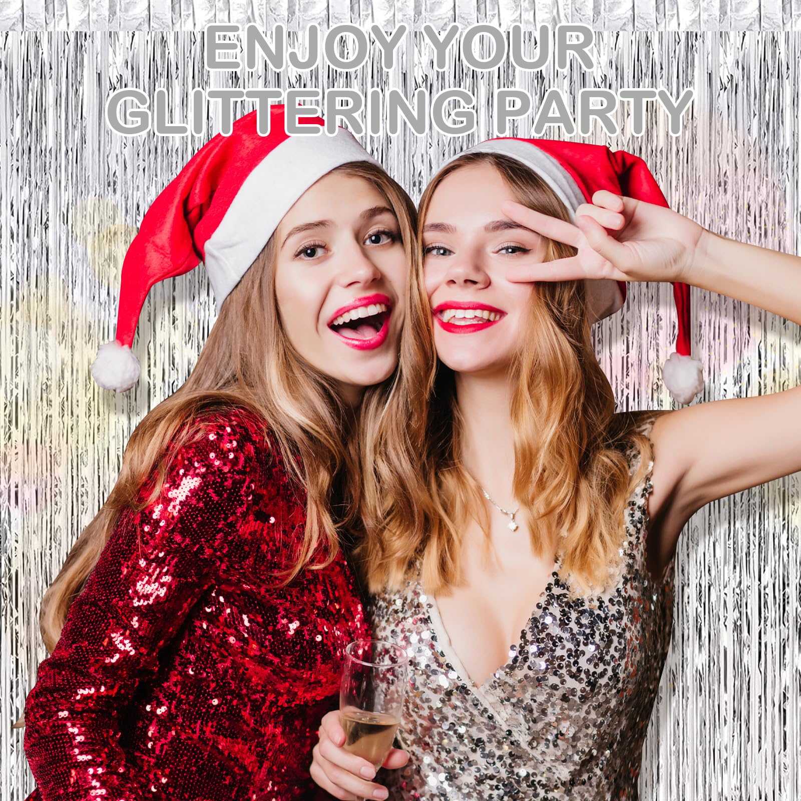 Silver Fringe Curtain Party Streamers, 12 Pack 3.3Ft X 8.2Ft Foil Curtain Backdrop Tinsel Foil Fringe Curtains Photo Booth Backd