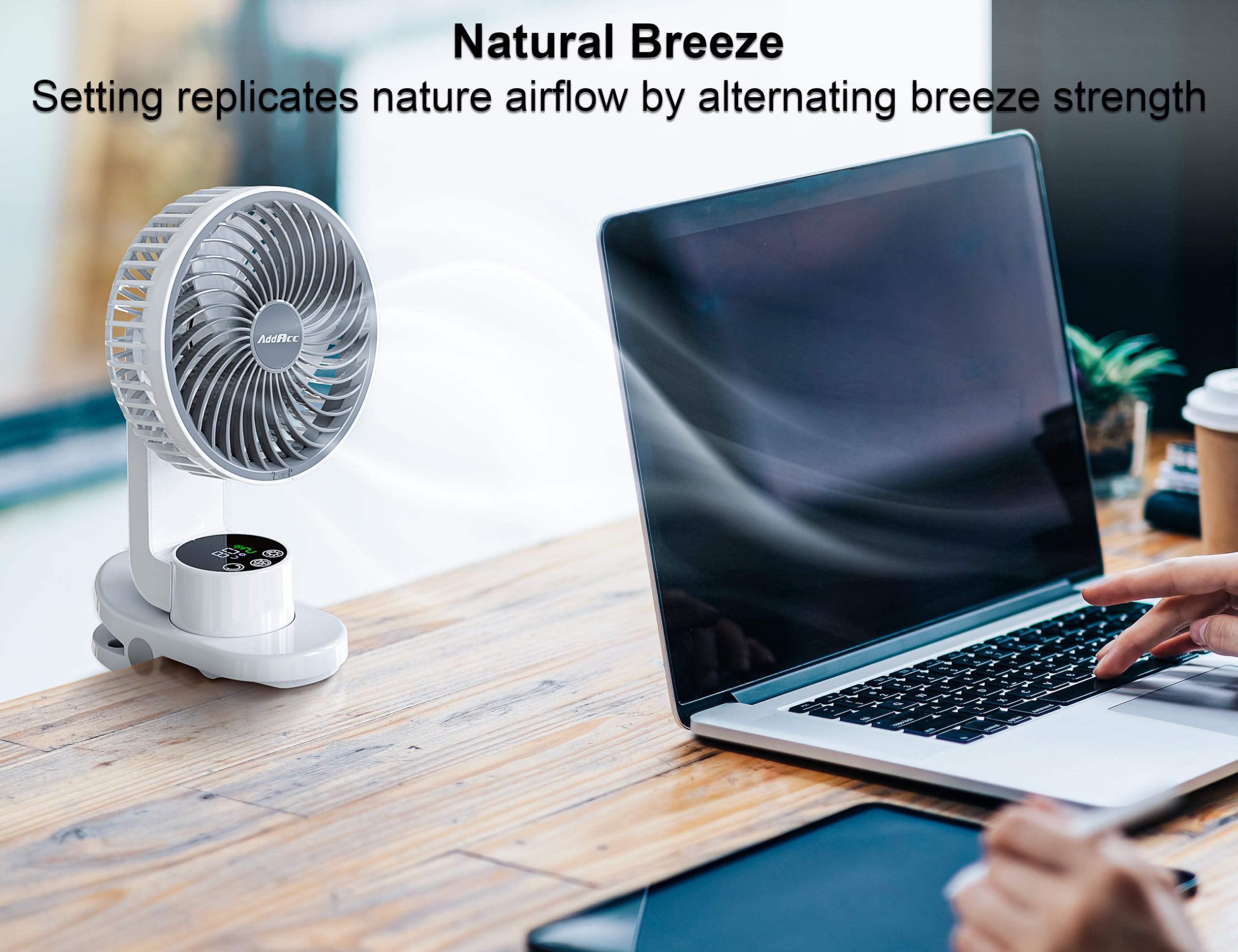 Addacc Rechargeable Clip On Fan, Portable Small Fan With Led Light & Hook, 30H Run & Quiet, 9 Speeds Strong Airflow Desk Fan, 36