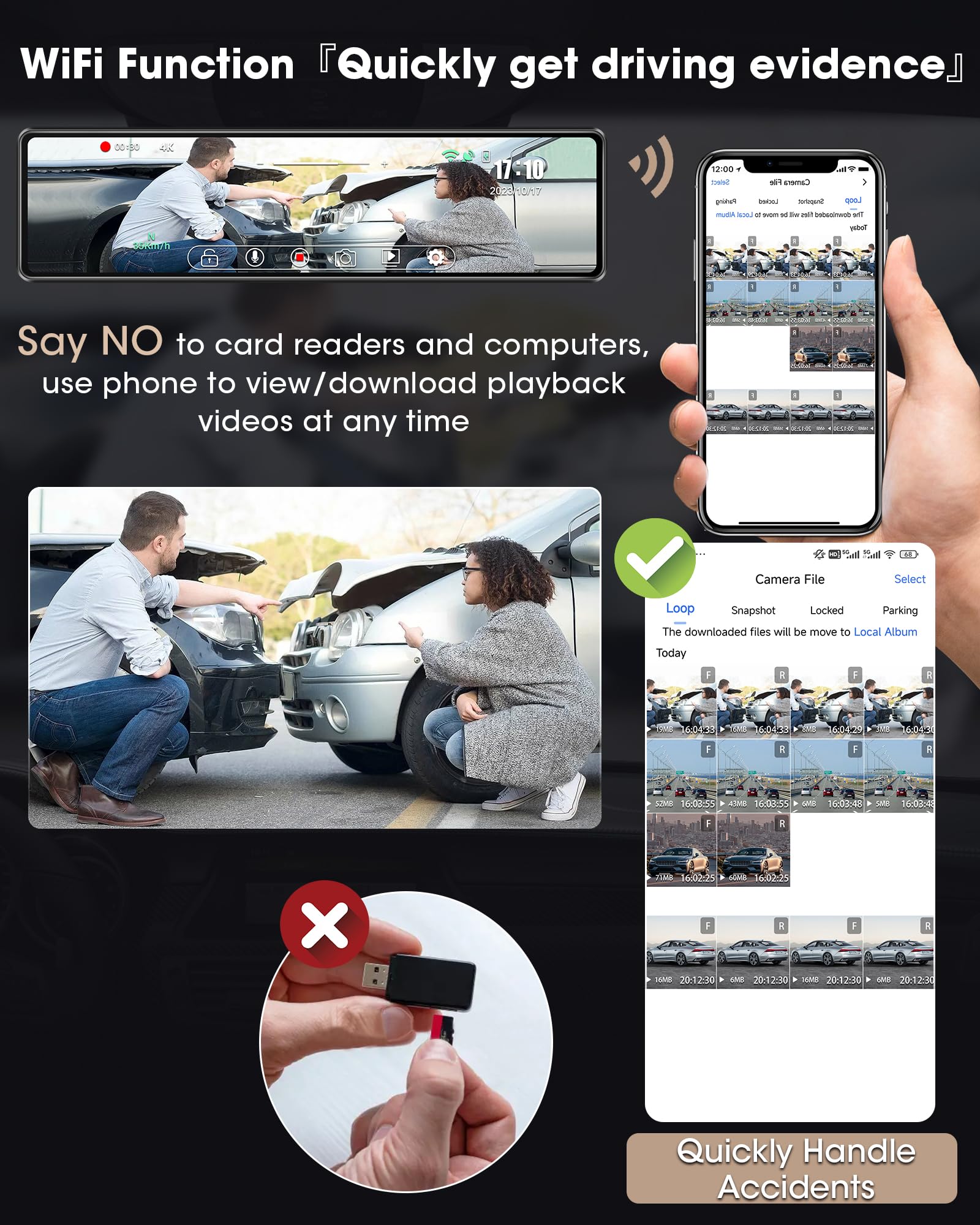 2024 Upgraded 12'' 4K Rear View Mirror Camera With Wifi,2160P Mirror Dash Cam Front And Rear Backup Camera For Cars & Trucks,Wdr
