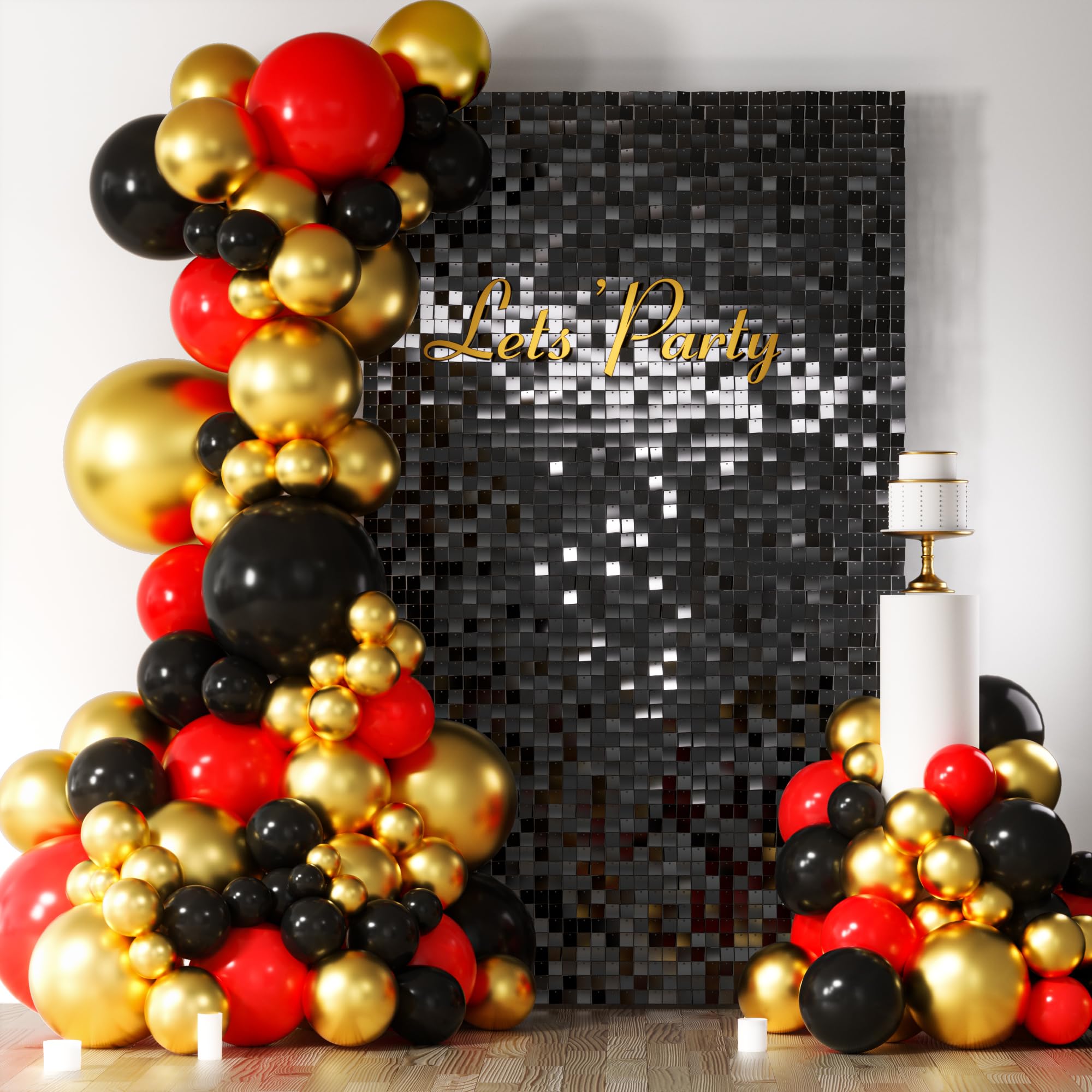 Cokaobe Black Shimmer Wall Backdrop, 18 Pcs Square Sequin Shimmer Backdrop Panel, Photo Backdrops For Birthday, Anniversary, Wed