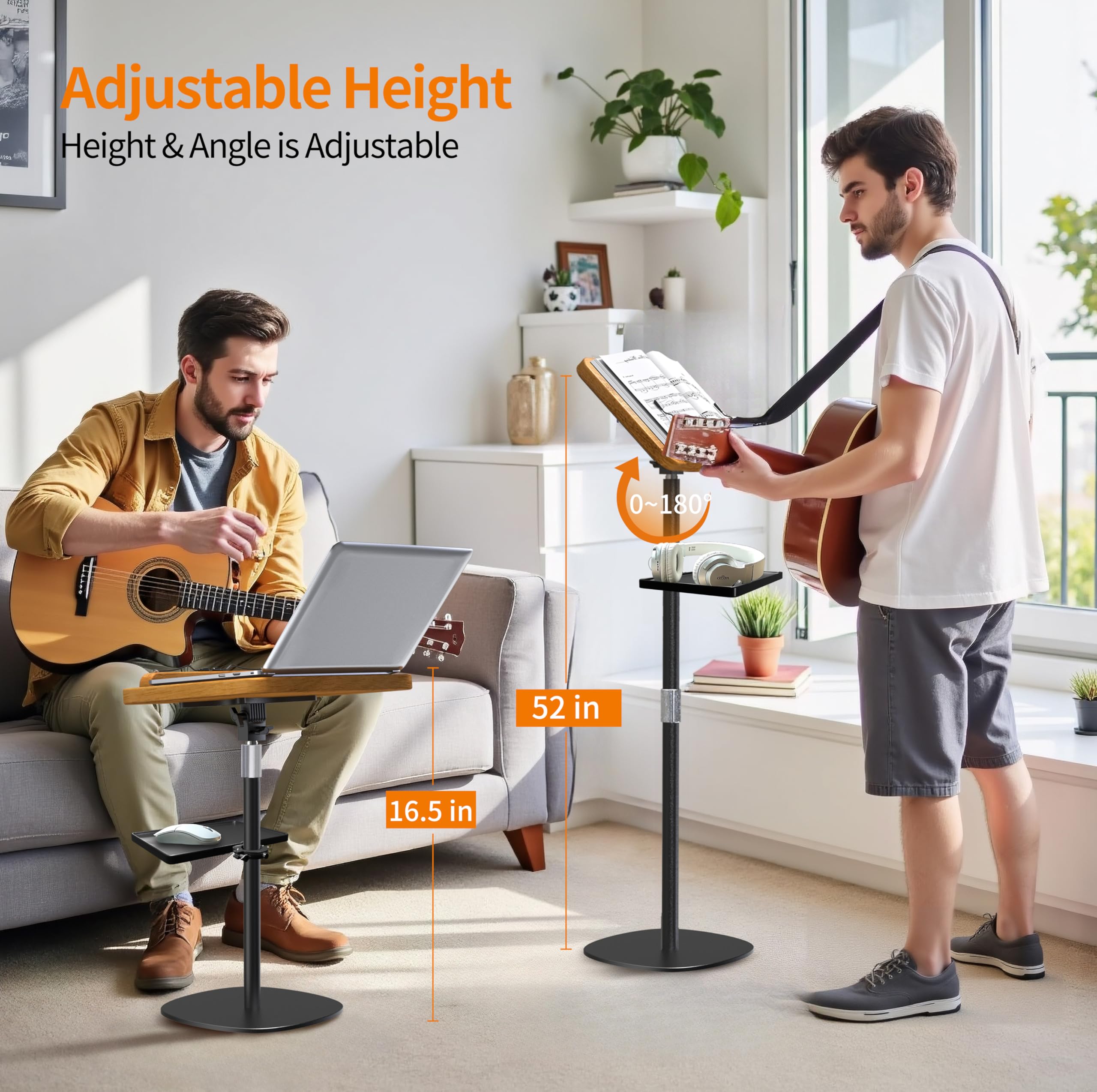 Namon Heavy-Duty Music Stand For Floor, Small Solid Wooden - 15  10 In, Adjustable Height (16.5-51) & Angle (0-180), With Shee