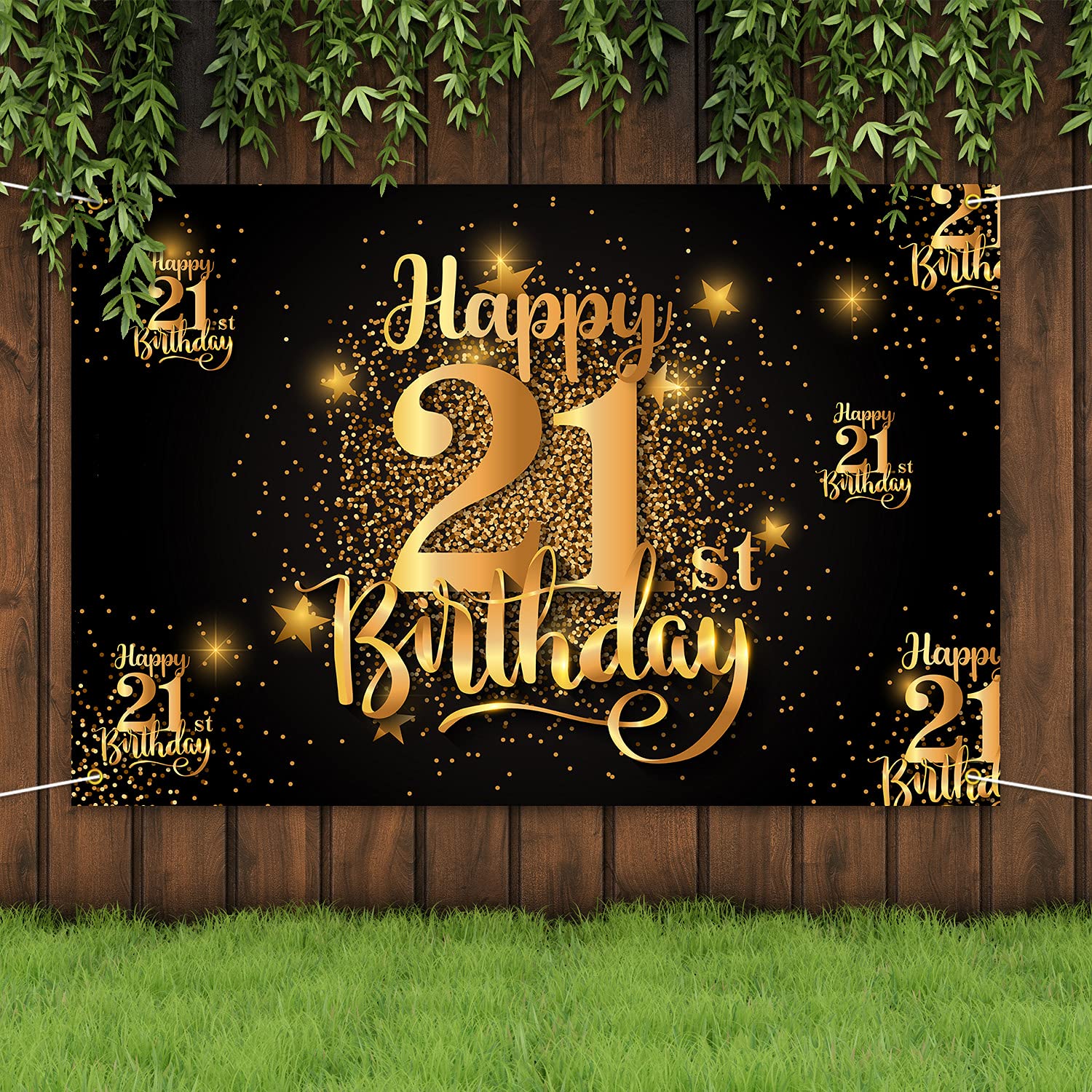 Happy 21St Birthday Backdrop Banner Step And Repeat 21 Years Old Background Decorations Black Gold For Women Men Her Him Photogr