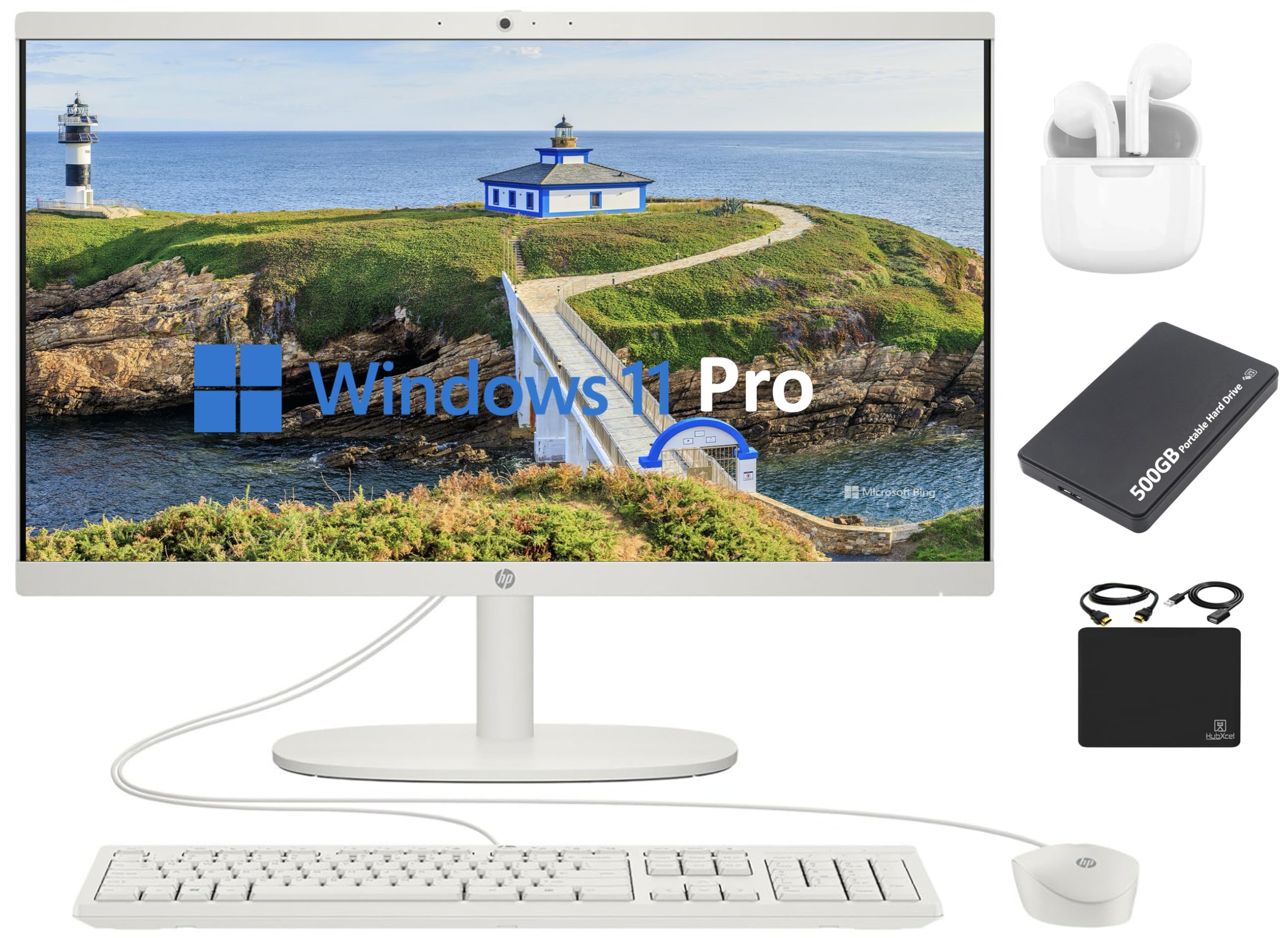 HP All in One Desktop Computer 2024 Newest, 21.5' 1080P FHD Display, Dual Core Intel Celeron Processor, 8GB RAM, 512GB SSD, Privacy Webcam, Wi Fi 5, Win 11 Pro, Mouse and Keyboard +HubxcelAccessory