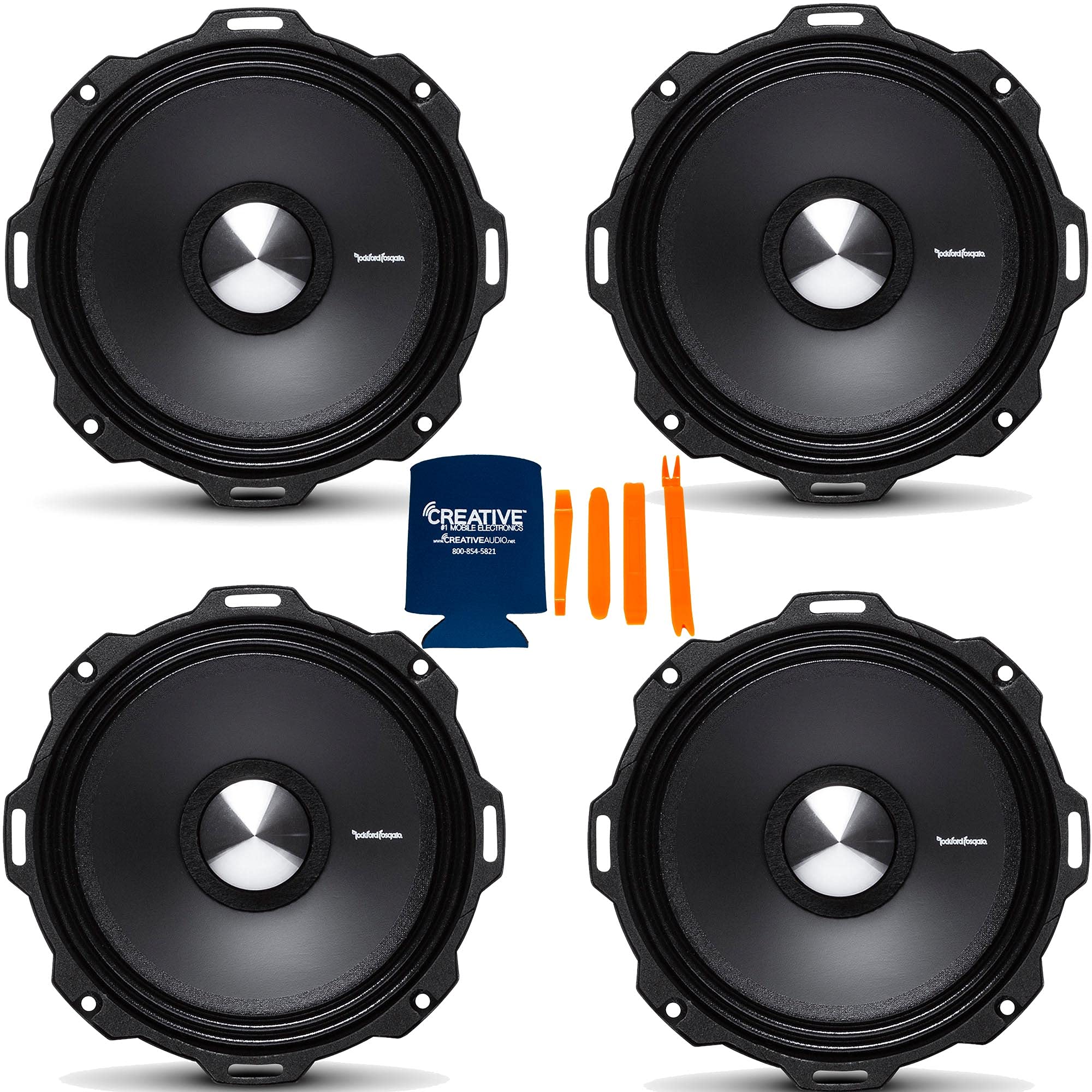 Rockford Fosgate Pps4 6 6.5' 800W 4 Ohm Impedance Mid Range Car Speakers 4 Pack With Fiber Reinforced Paper Cone And Stamp Cast Aluminum Frame