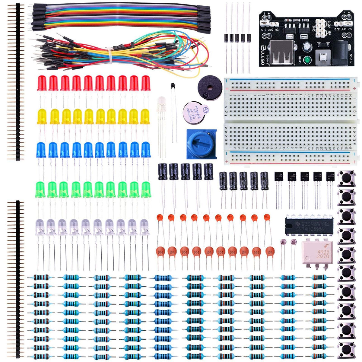 Elegoo Electronic Fun Kit Bundle With Breadboard Cable Resistor, Capacitor, Led, Potentiometer Total 235 Items For Arduino