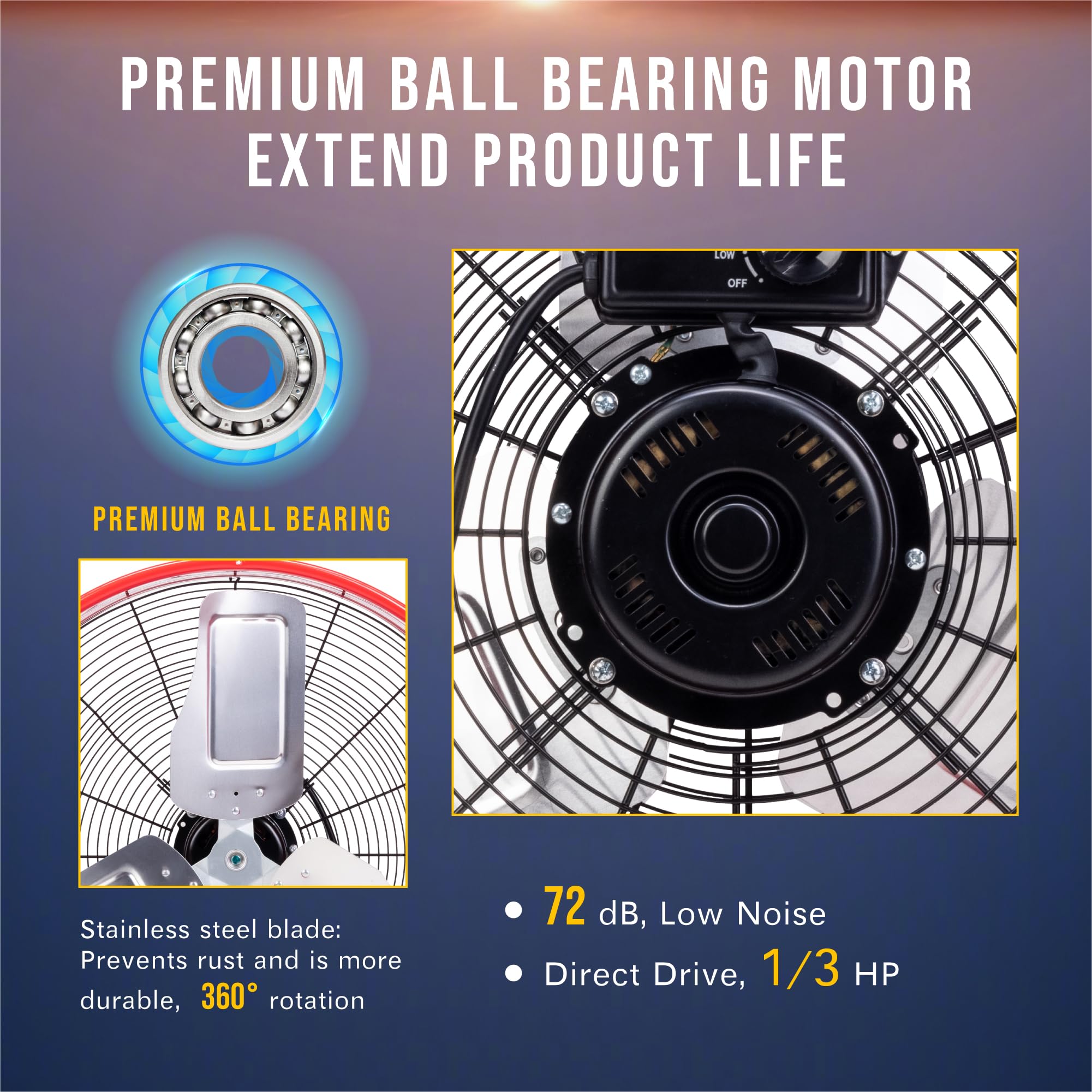 Tornado 24 Inch High Velocity Drum Fan, 8800 Cfm Heavy Duty Industrial Floor Fan, 3-Speed Tilt Adjustable Metal Blades, Wide Air