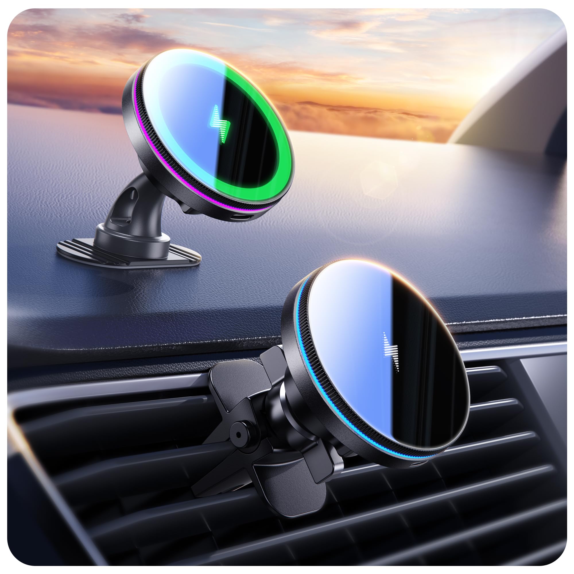 Beser For Magsafe Car Mount Charger, (4.13 Lbf) Large Magnetic, 15W Qi Wireless Charger For Car, Vent/Dashboard, Phone Holder Fo