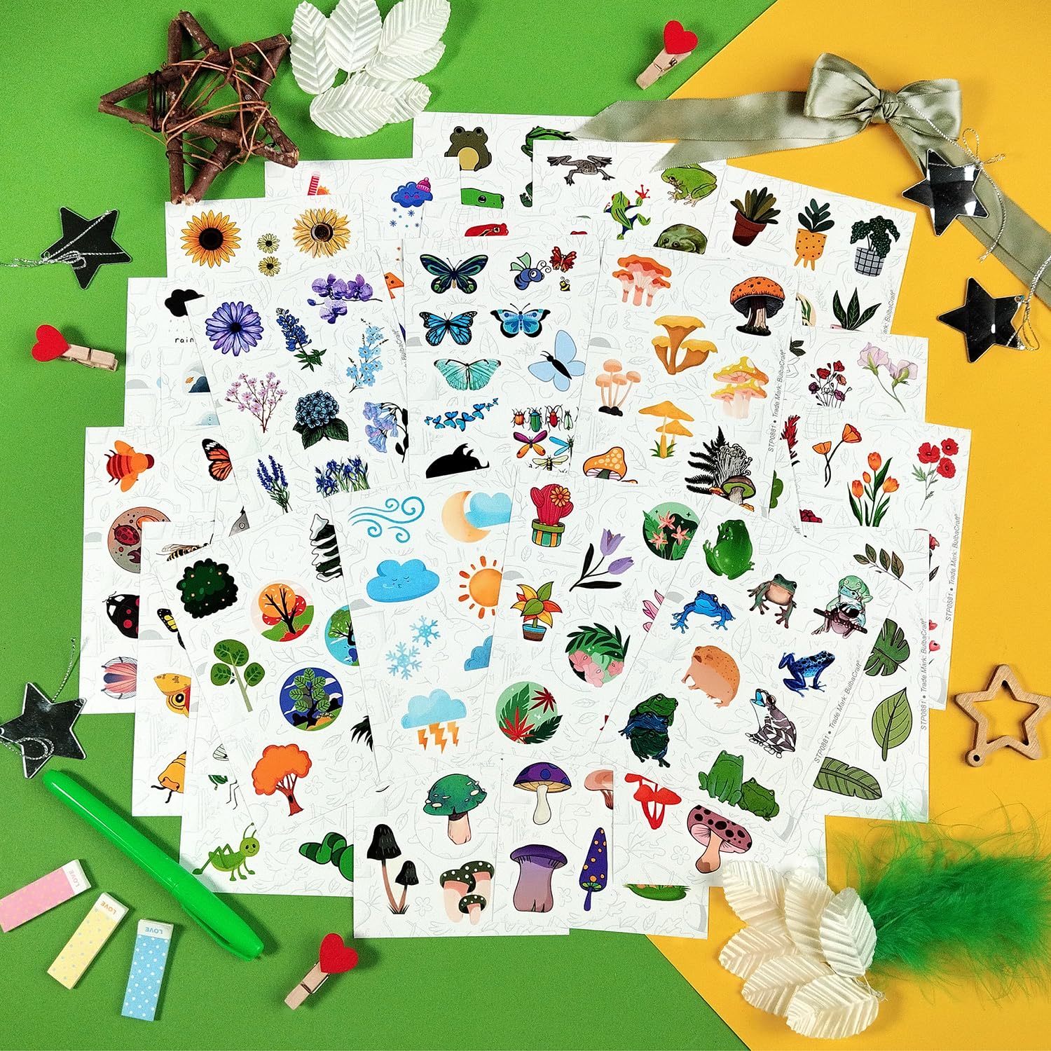 Nature Stickers   Flowers, Mushrooms, Leaves, Plants, Insects & Bugs Stickers, Gifts, Nature Party Decoration & Favors